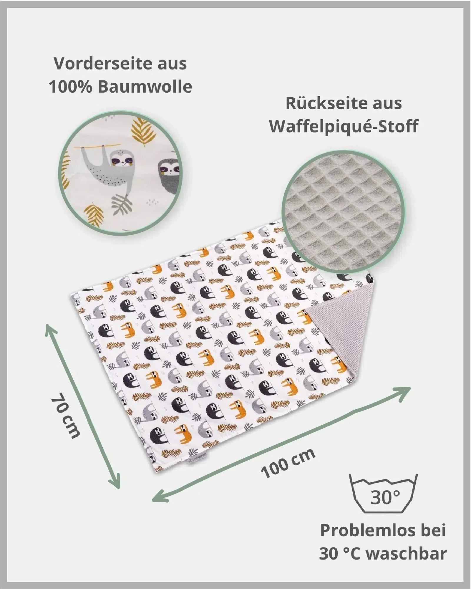 Babydecke Grau Faultiere-ULLENBOOM Baby