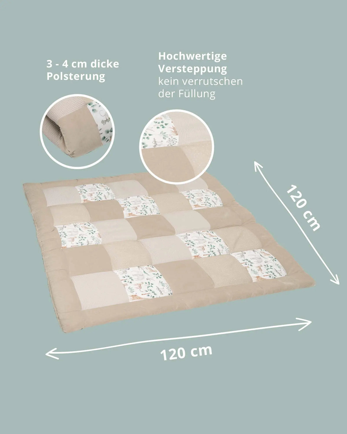 Krabbeldecke Safari Sand 120 x 120 cm – Maße