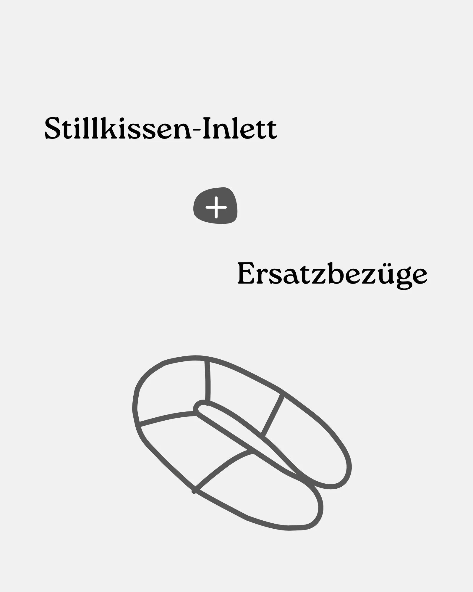 Graues Stillkissen-Inlett und Ersatzbezüge als grafische Darstellung auf hellem Hintergrund.