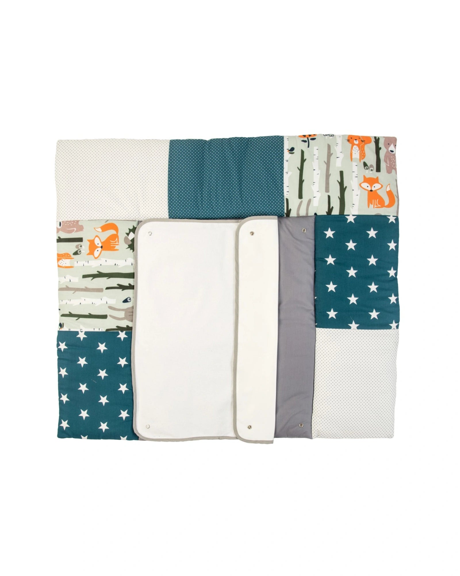 Wickelauflage mit Wechselmatte Waldtiere Petrol