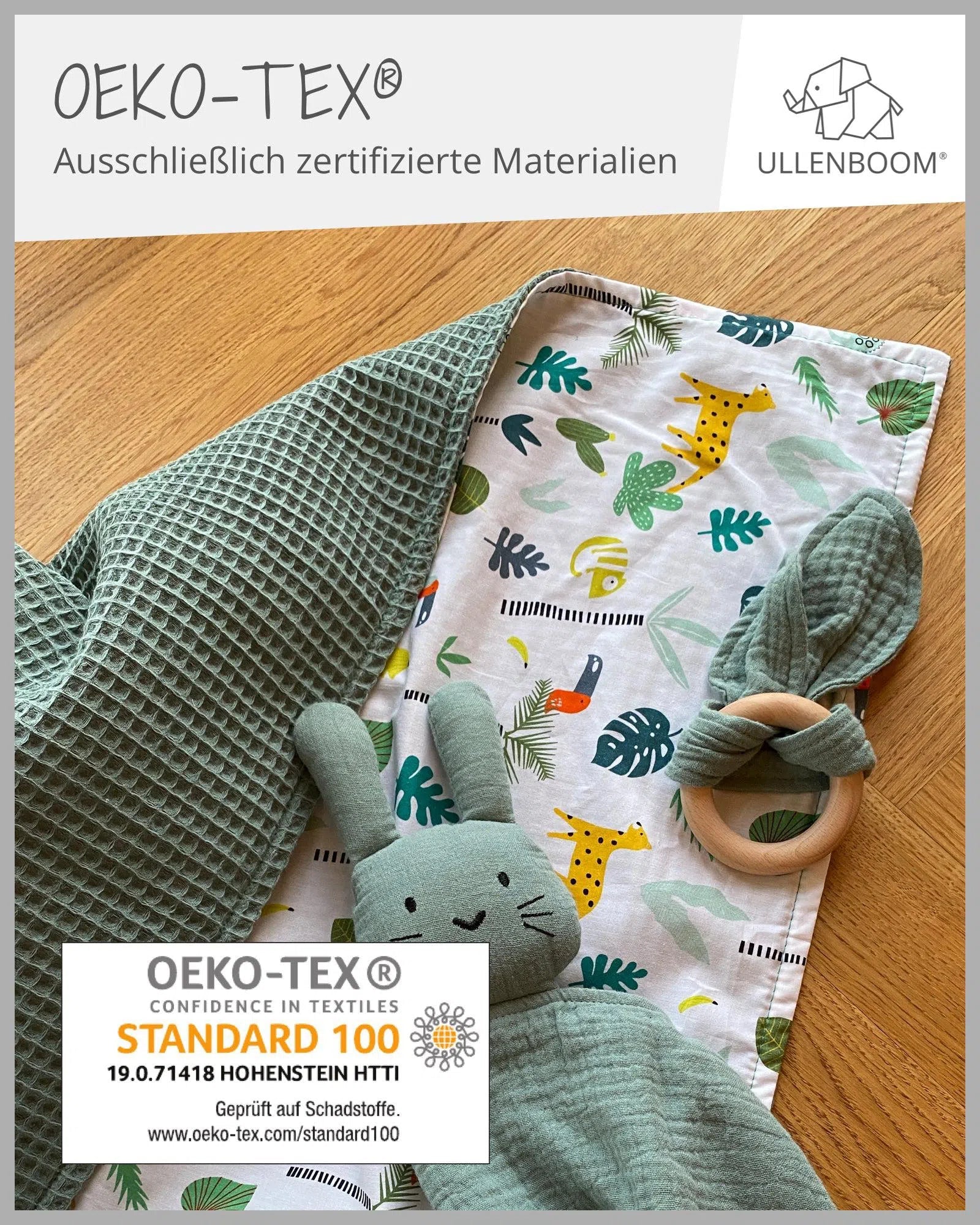 Babydecke & Kuscheldecke Waffelpiqué SALBEIGRÜN REGENWALD-ULLENBOOM-70 x 100 cm-ULLENBOOM Baby