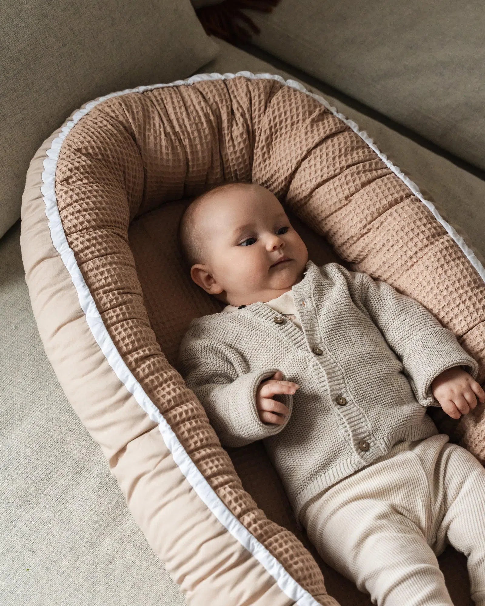 Babynest Waffelpiqué BEIGE-ULLENBOOM-55 x 95 cm-ULLENBOOM Baby