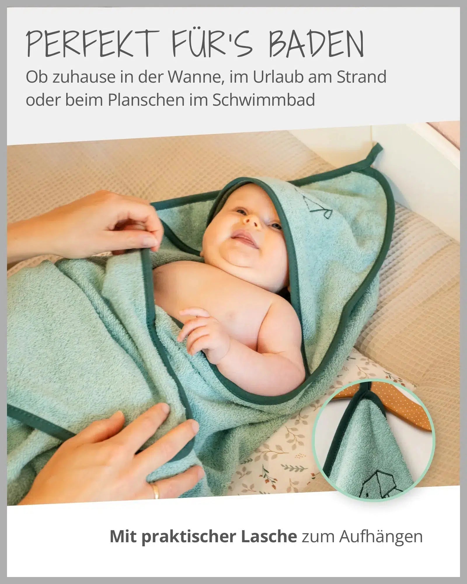 Kapuzenhandtuch SALBEIGRÜN-Handtuch-ULLENBOOM Baby-75 x 75 cm-ULLENBOOM Baby