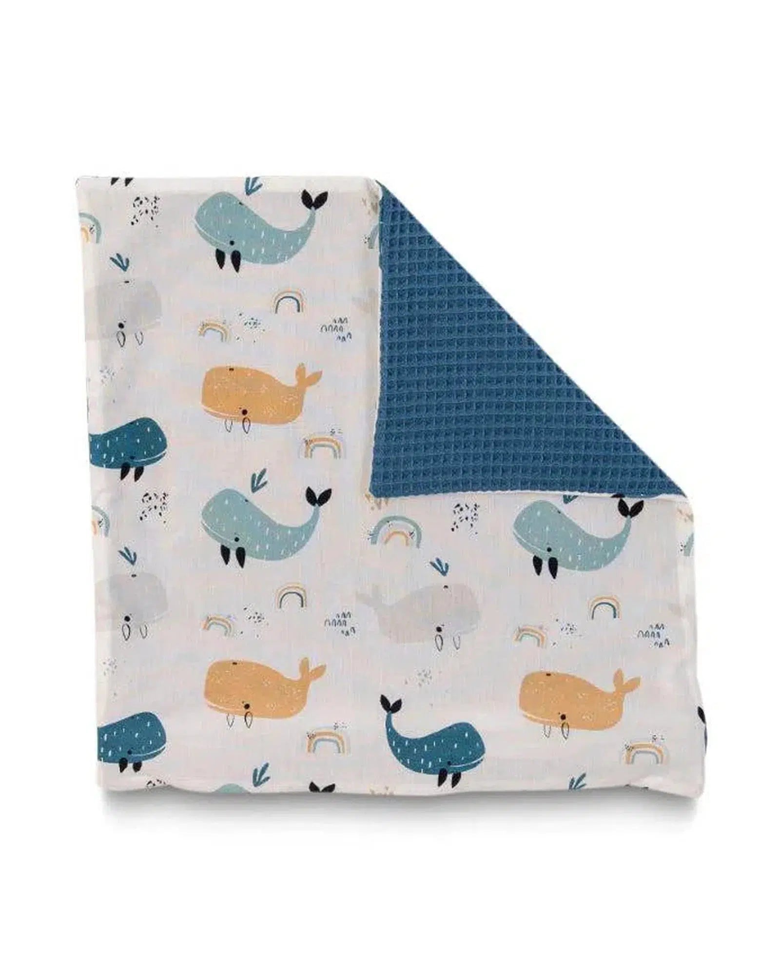 Kissenbezug Waffelpiqué Motiv BLAU WALE-ULLENBOOM-40 x 40 cm-ULLENBOOM Baby