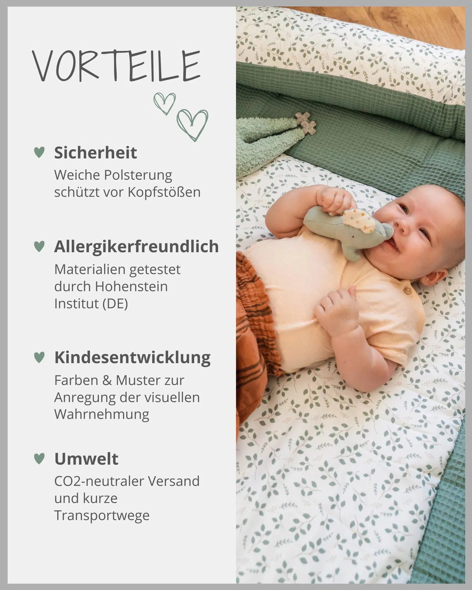 Krabbeldecke & Laufgittereinlage Waffel Motiv FLORAL GRÜN-ULLENBOOM-ULLENBOOM Baby