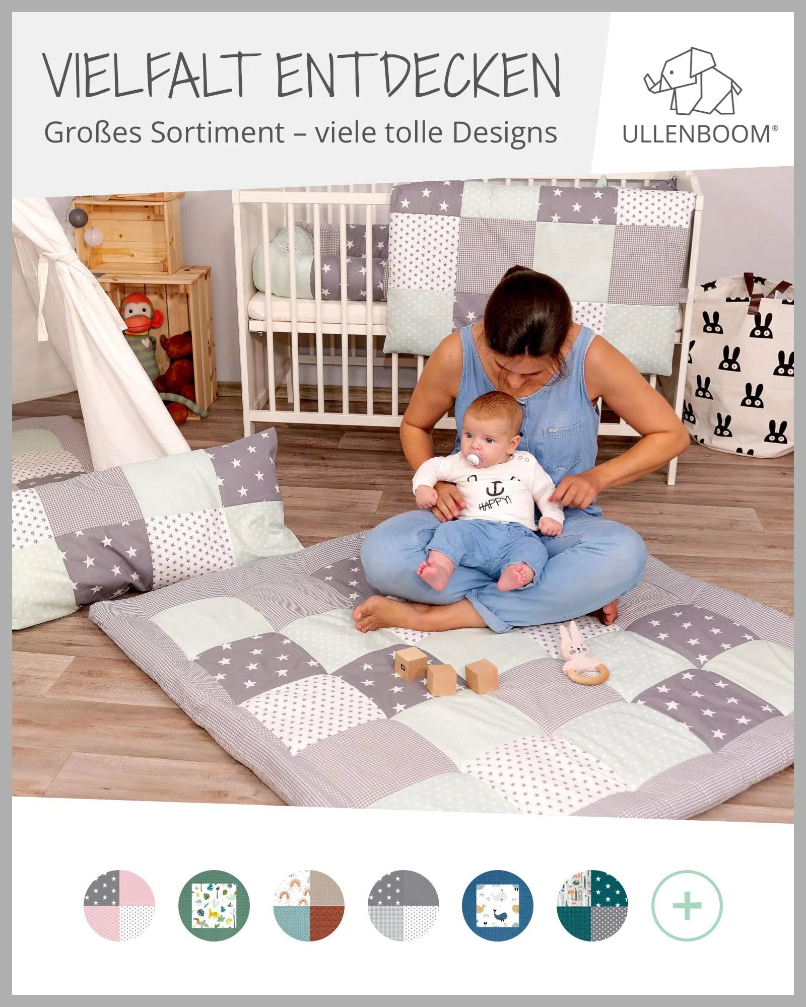 Nestchen für Babybett Patchwork MINT GRAU-ULLENBOOM-ULLENBOOM Baby