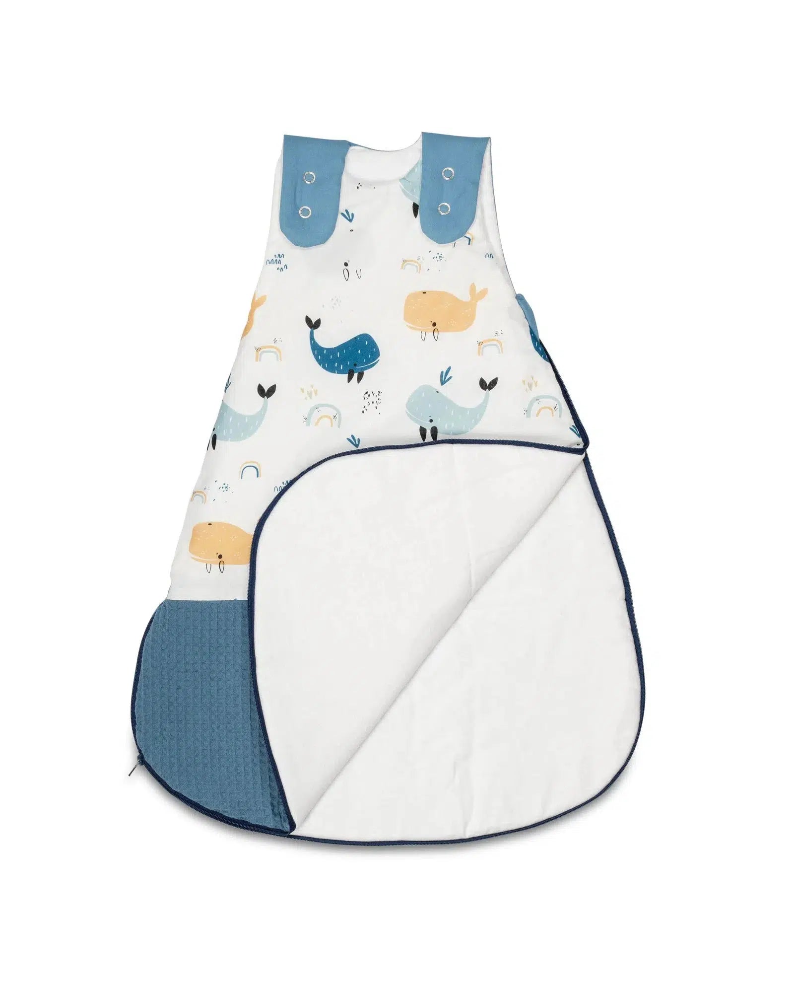 Baby Schlafsack Waffelpiqué Motiv BLAU WALE-ULLENBOOM-0-4 Monate | 56-62 cm-ULLENBOOM Baby