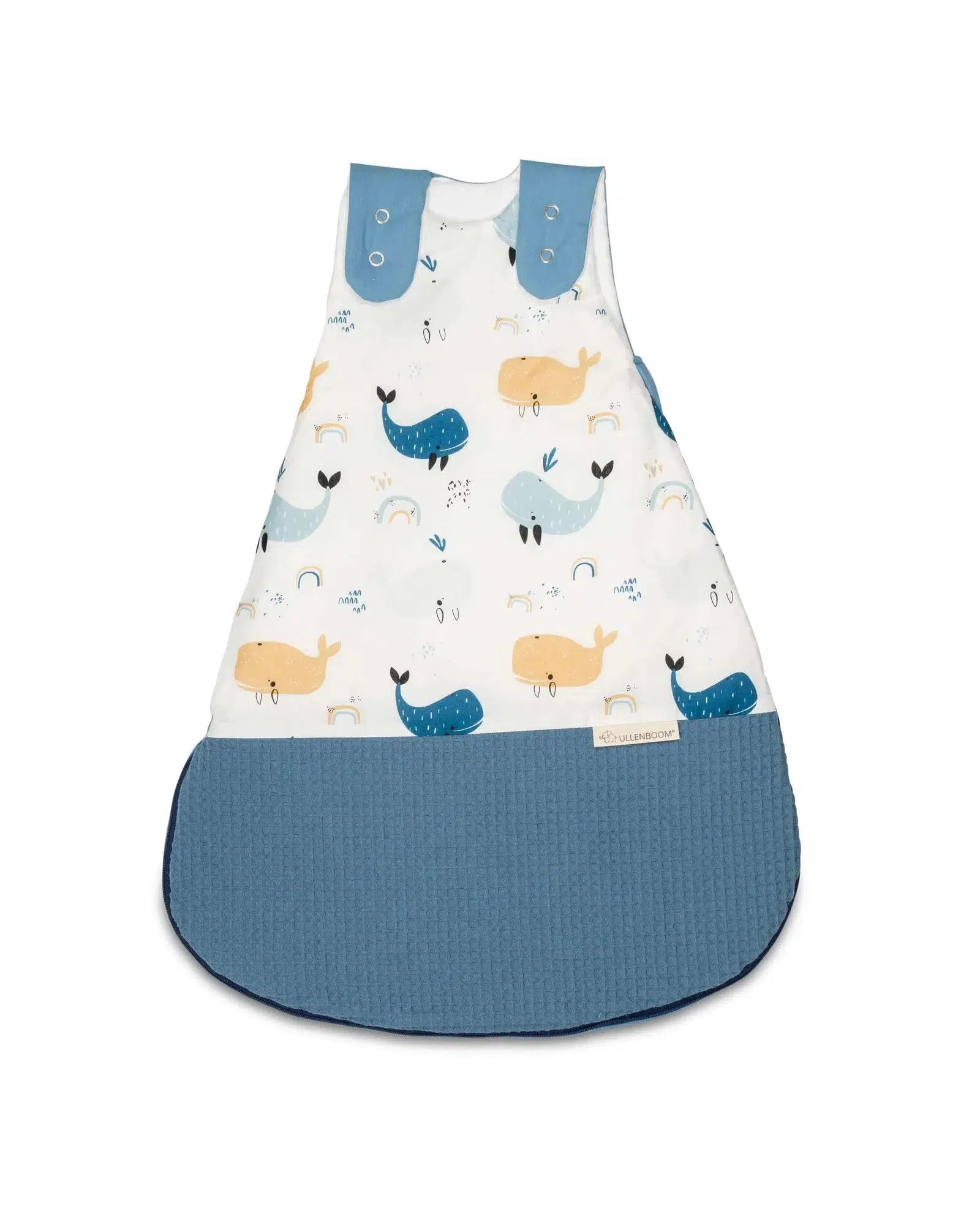 Baby Schlafsack Waffelpiqué Motiv BLAU WALE-ULLENBOOM-0-4 Monate | 56-62 cm-ULLENBOOM Baby