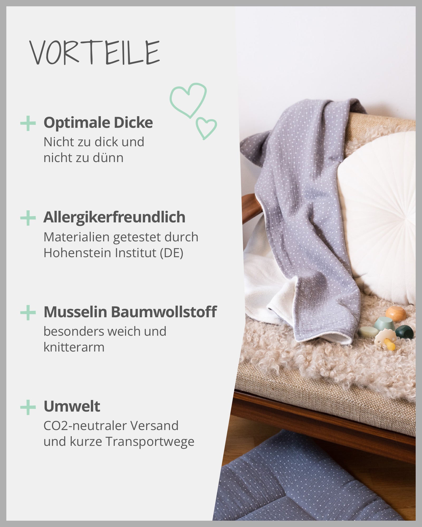 Babydecke Musselin Grau