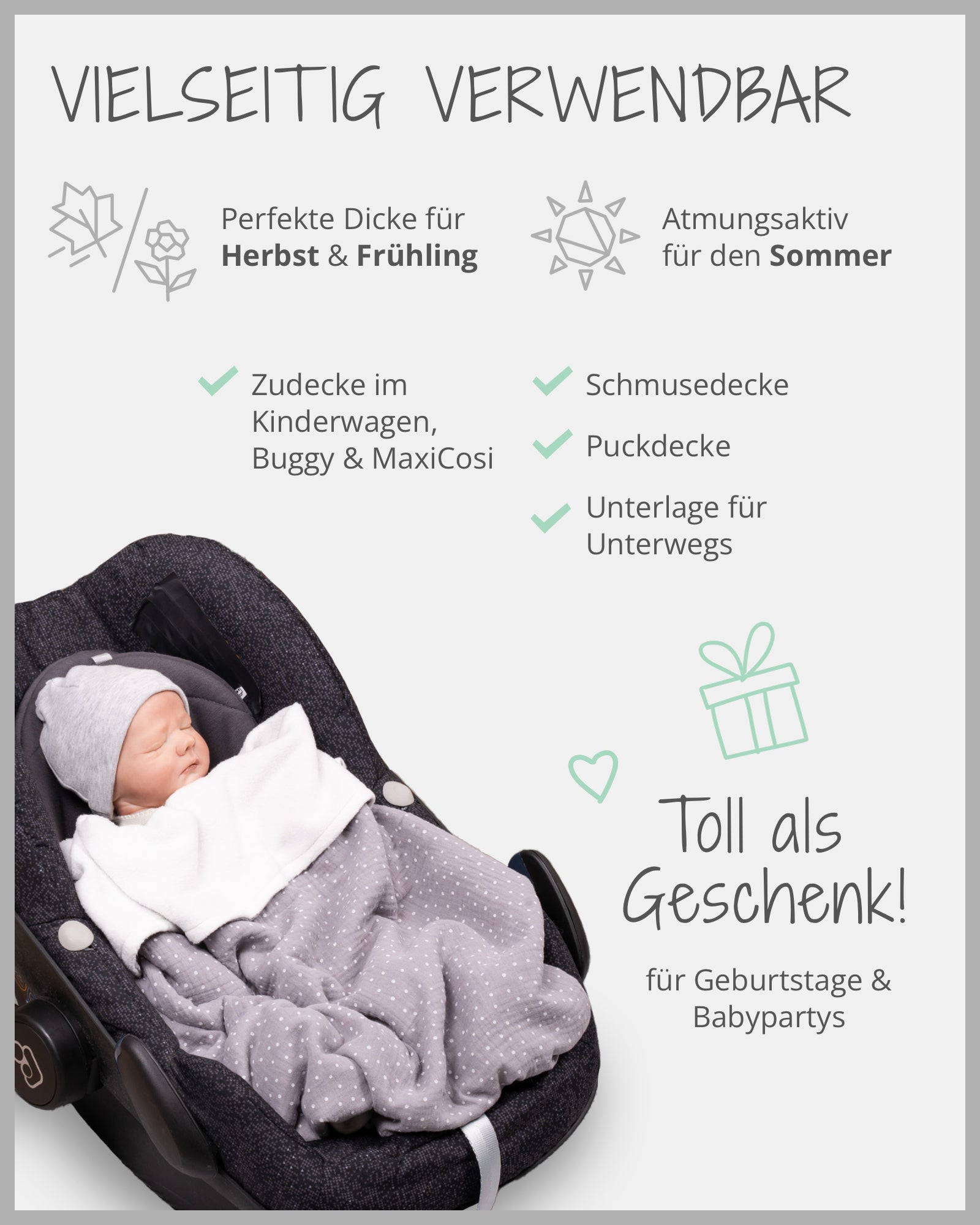 Babydecke Musselin Grau