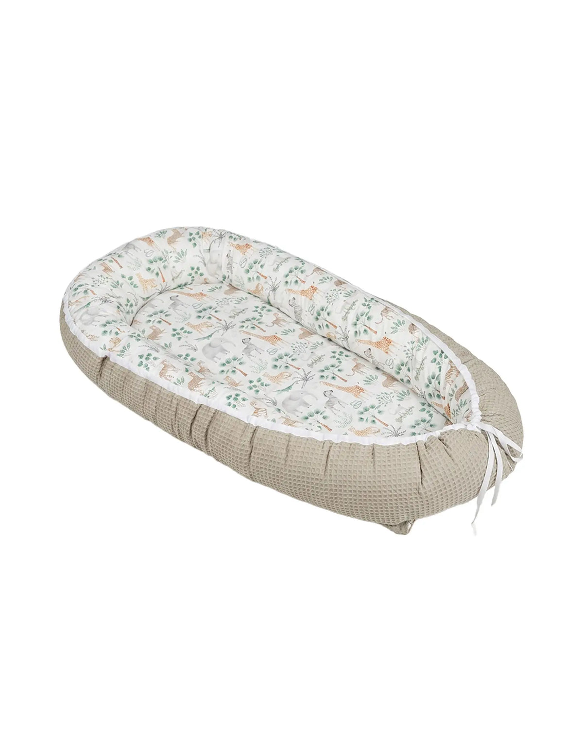 Babynest Safari Beige von ULLENBOOM mit Waffelpiqué und Safari-Motiv
