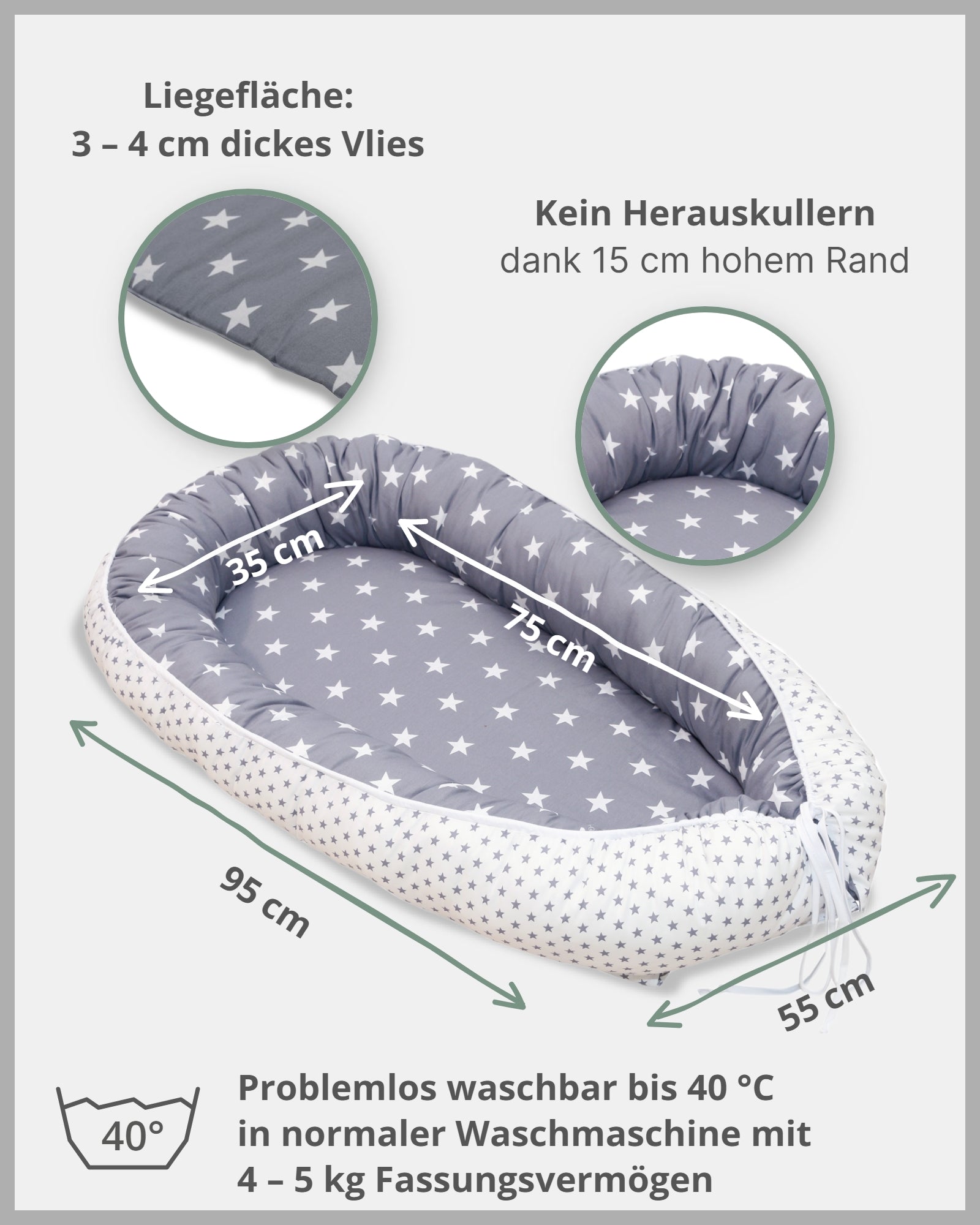 Babynest Grau Sterne-ULLENBOOM Baby