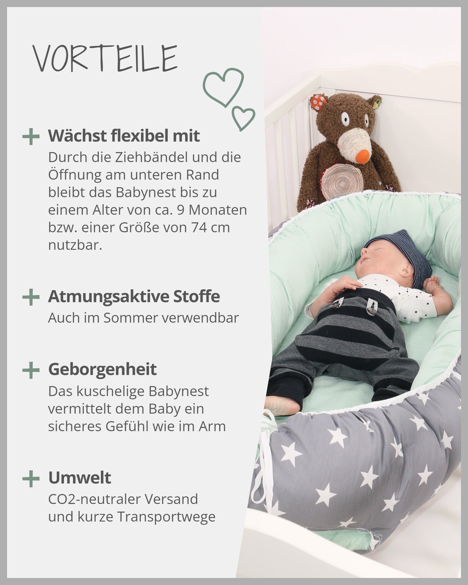 Babynest Mint Grau-ULLENBOOM Baby