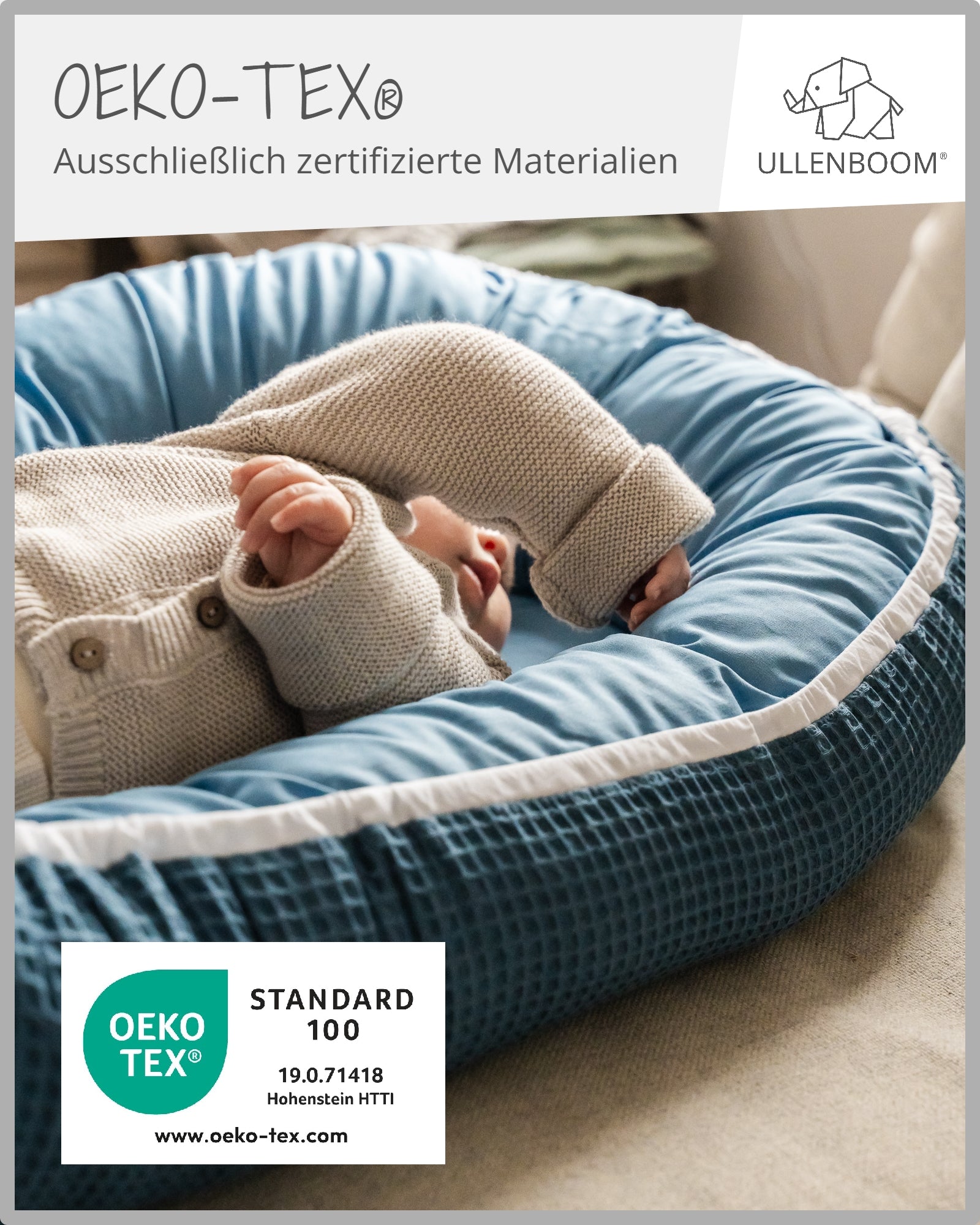 Babynest Waffelpiqué Blau-ULLENBOOM Baby