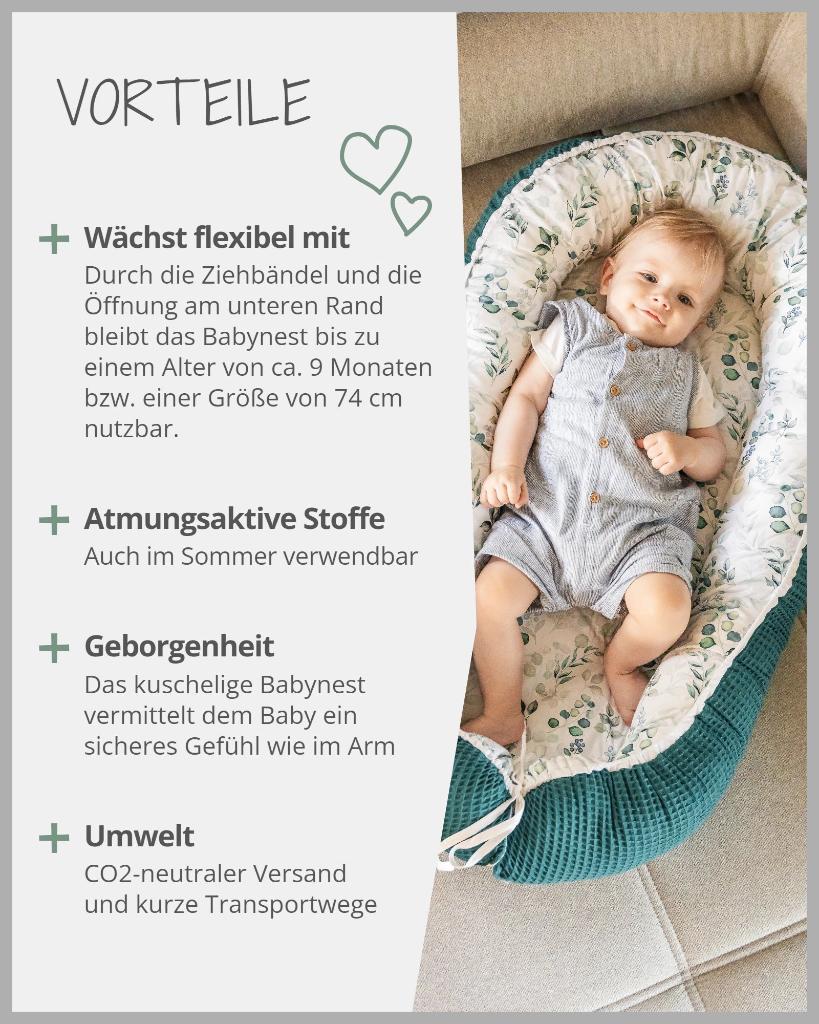Babynest EUKALYPTUS-PETROL-ULLENBOOM Baby