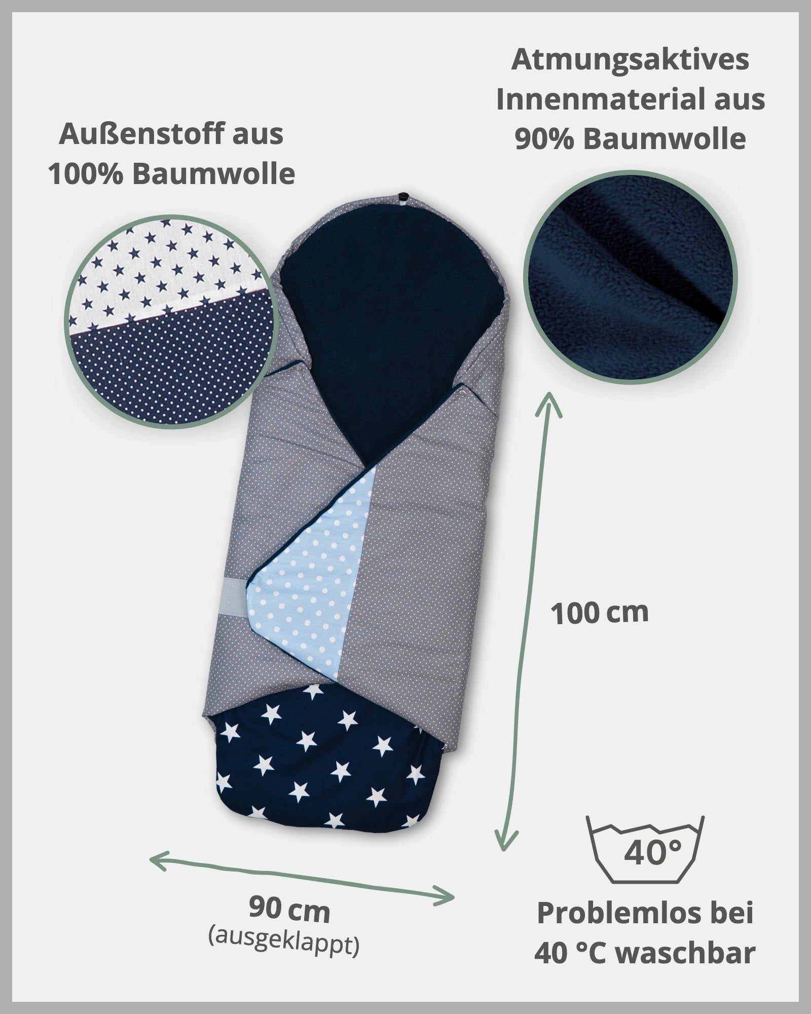 Einschlagdecke BLAU HELLBLAU GRAU-ULLENBOOM Baby