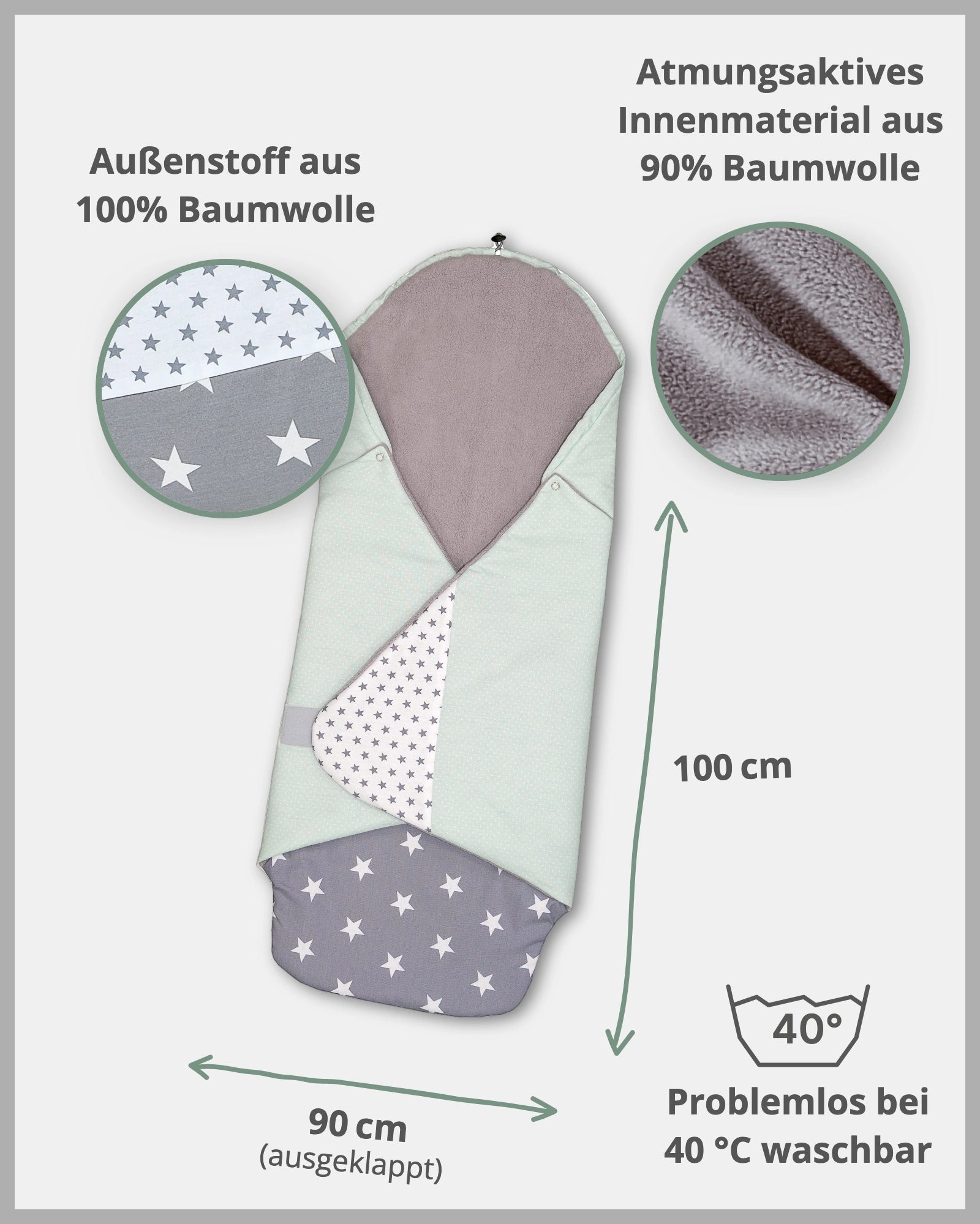 Einschlagdecke MINT GRAU-ULLENBOOM Baby