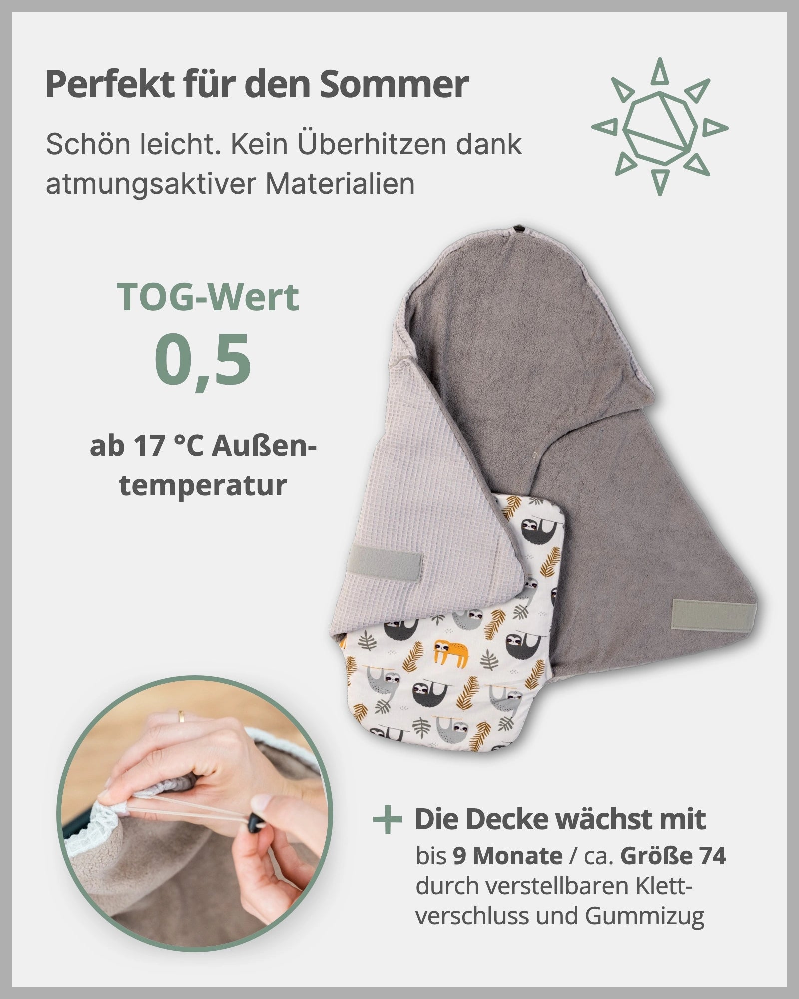Einschlagdecke GRAU FAULTIERE-ULLENBOOM Baby