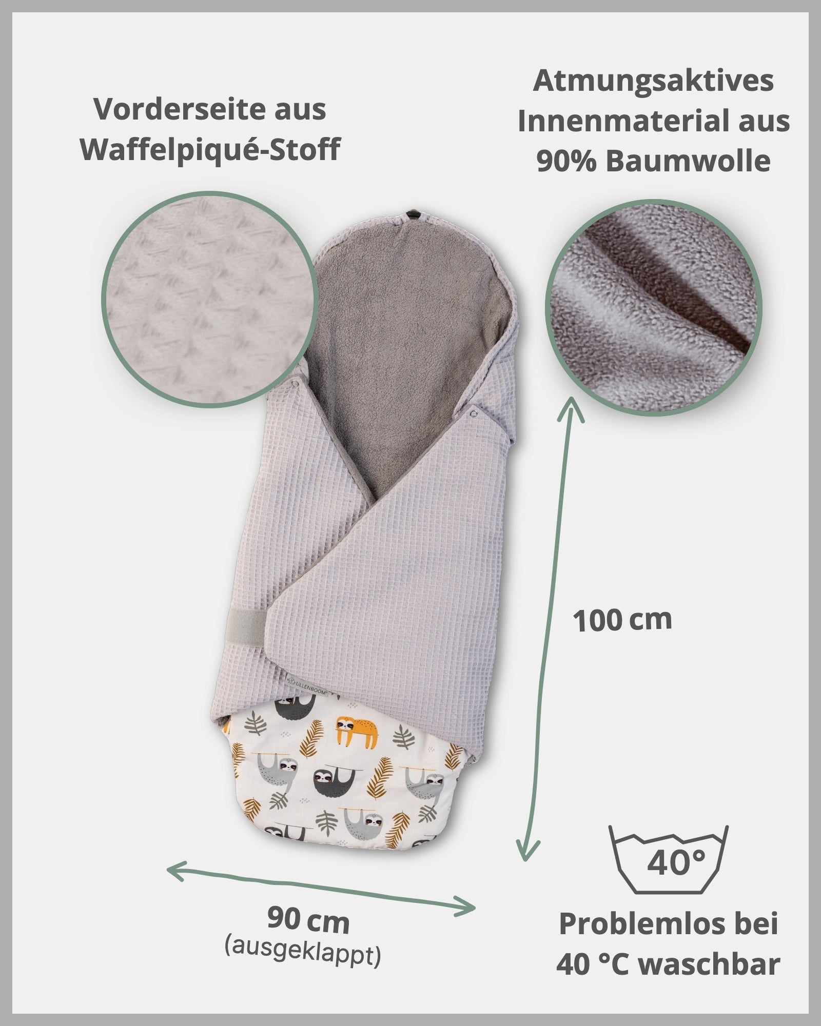 Einschlagdecke GRAU FAULTIERE-ULLENBOOM Baby