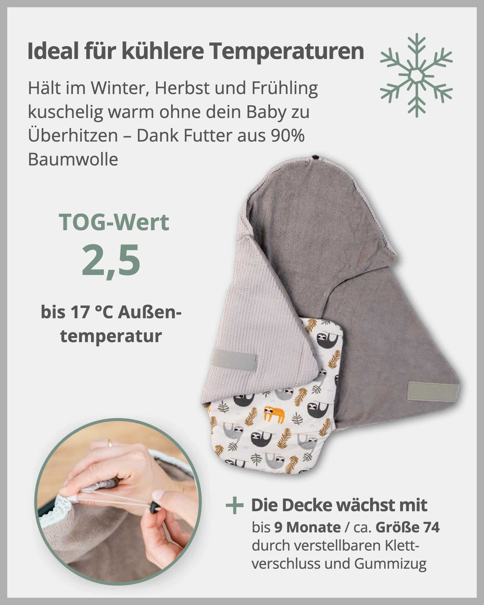 Einschlagdecke GRAU FAULTIERE-ULLENBOOM Baby