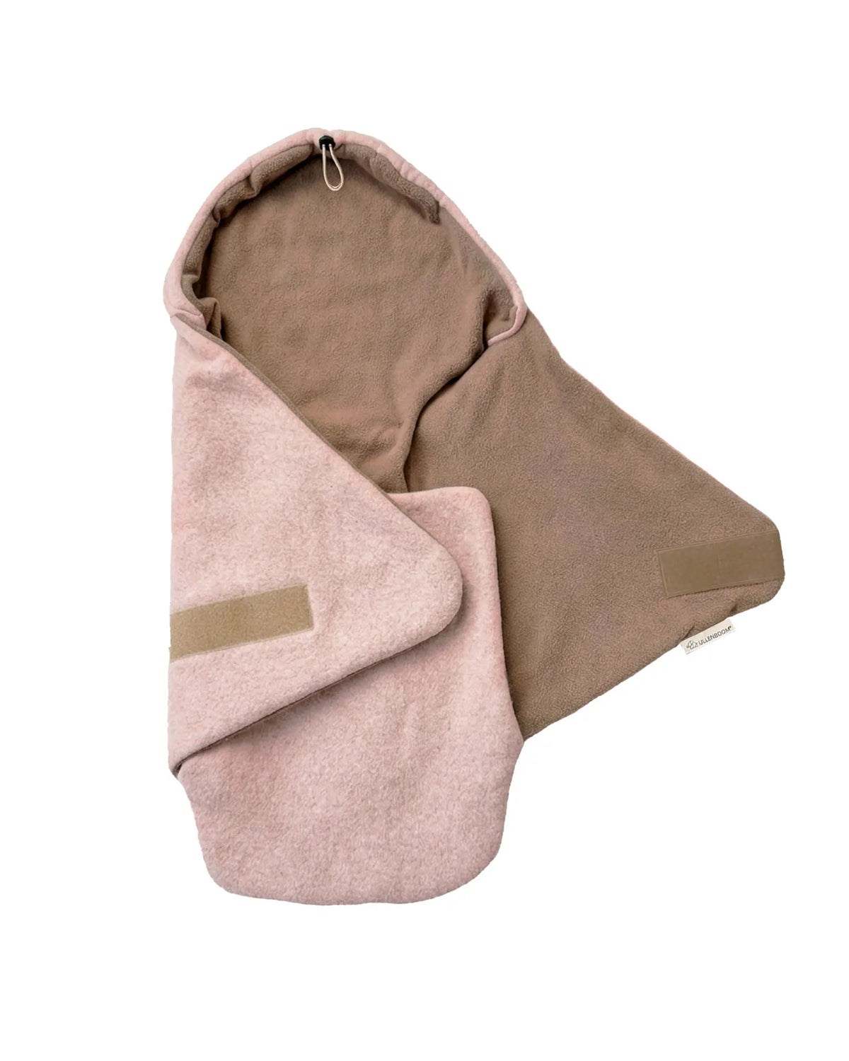 Einschlagdecke Fleece Rosa von ULLENBOOM, aufgeklappt mit Kapuze und Klettverschluss