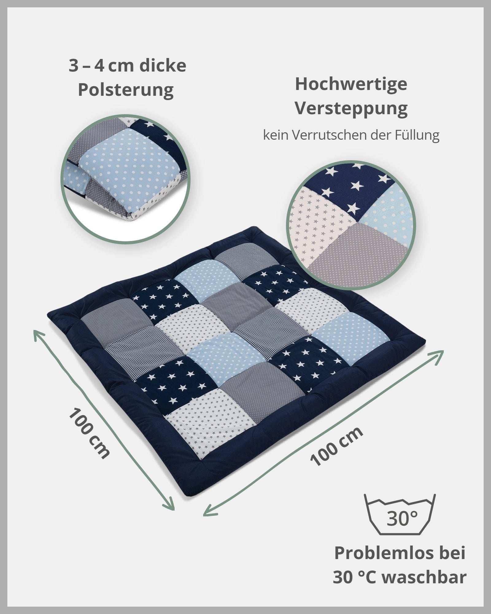 Krabbeldecke BLAU HELLBLAU GRAU