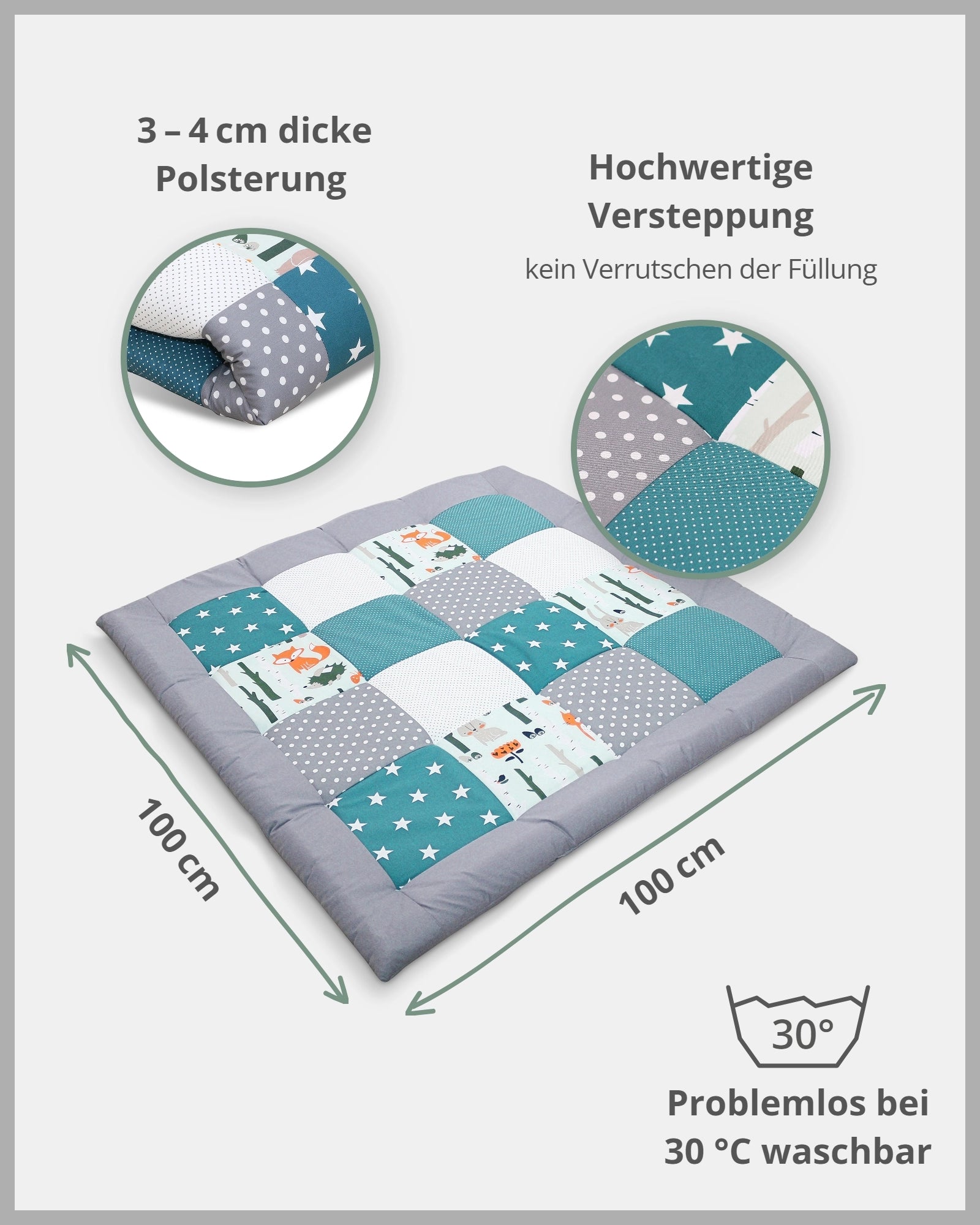 Krabbeldecke WALDTIERE PETROL