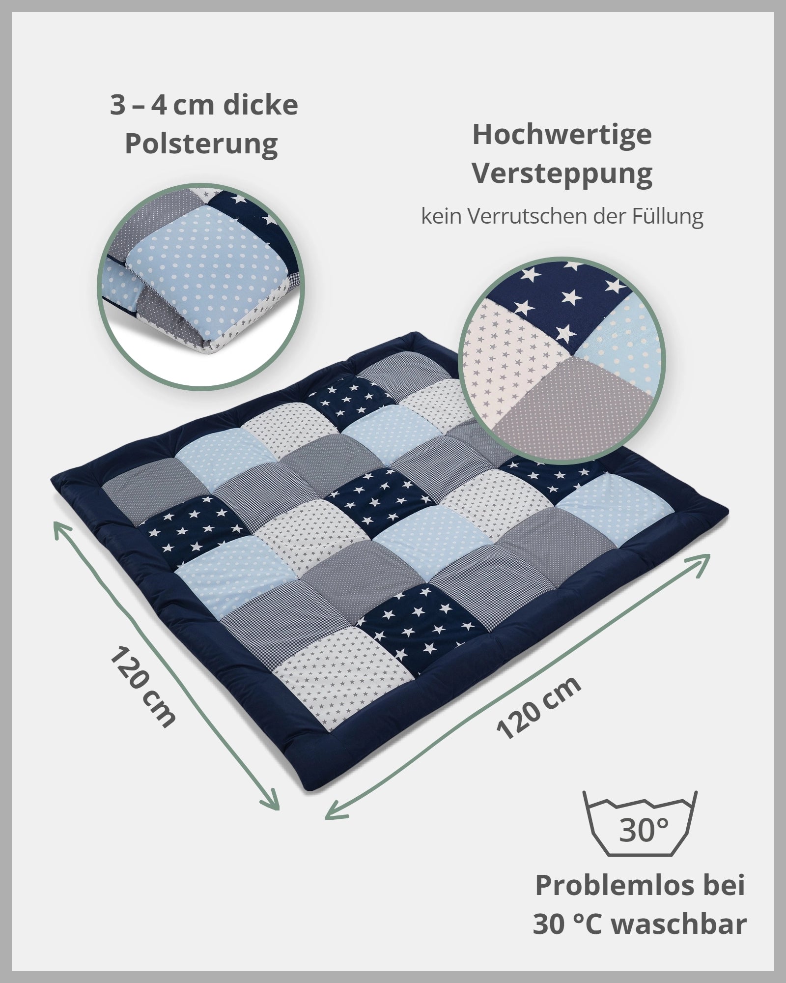 Krabbeldecke BLAU HELLBLAU GRAU