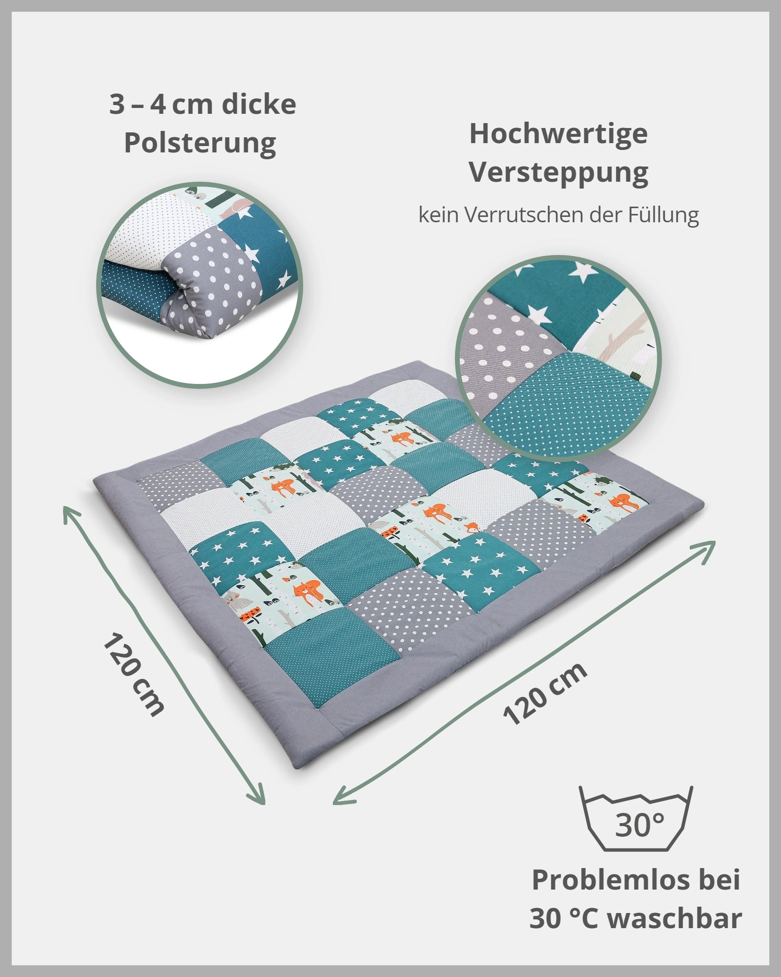 Krabbeldecke WALDTIERE PETROL