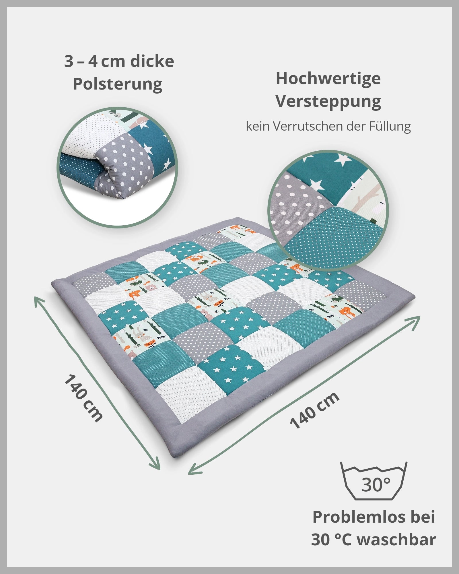Personalisierbare Krabbeldecke WALDTIERE PETROL