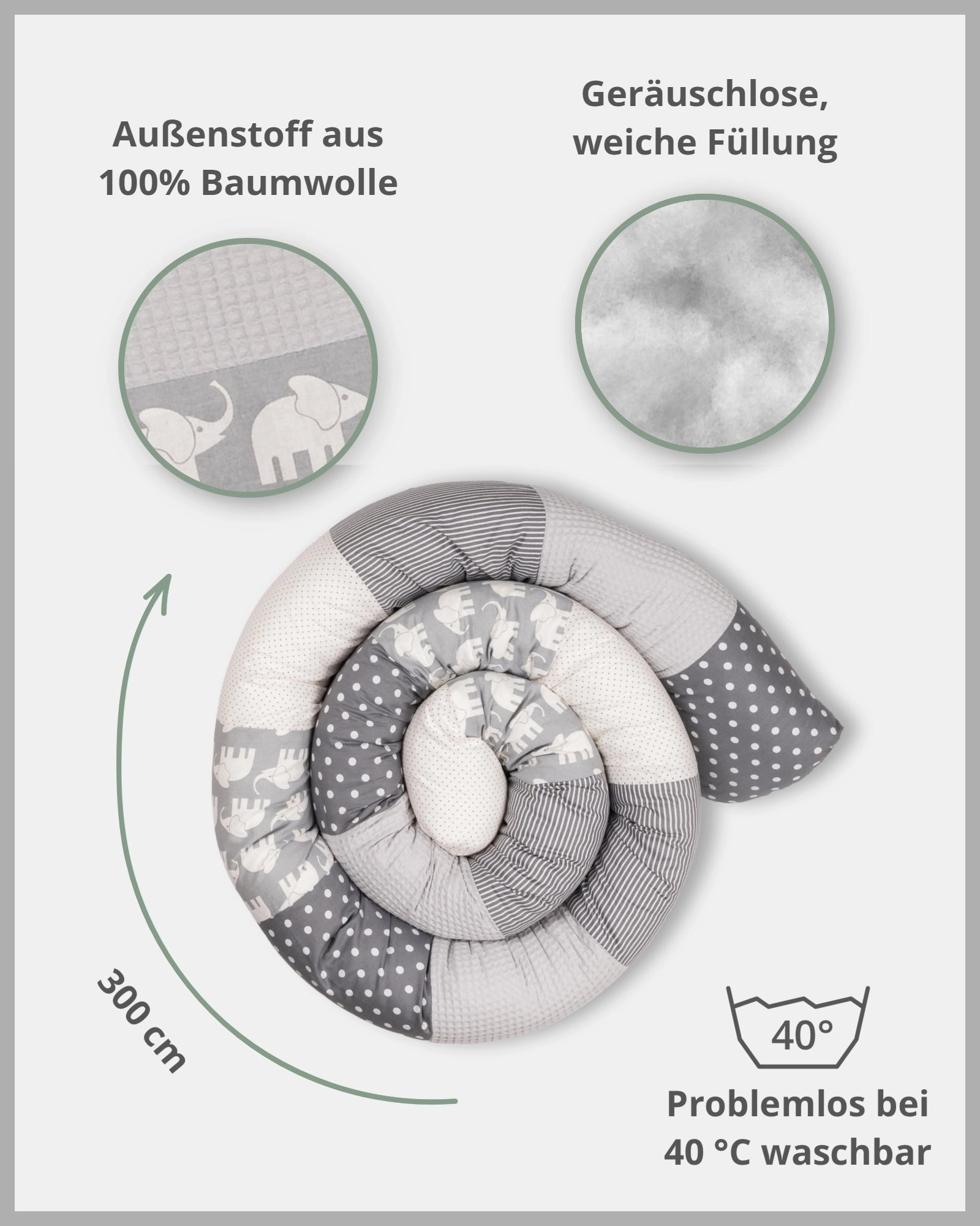 Baby Bettschlange GRAU ELEFANT-ULLENBOOM Baby