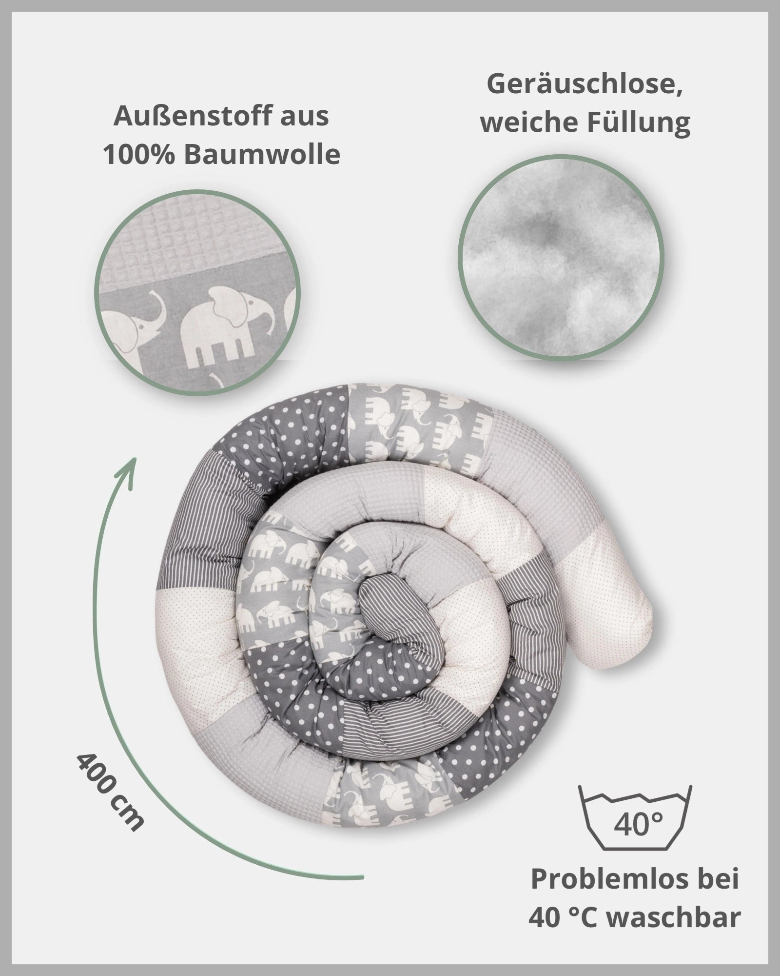 Baby Bettschlange GRAU ELEFANT-ULLENBOOM Baby