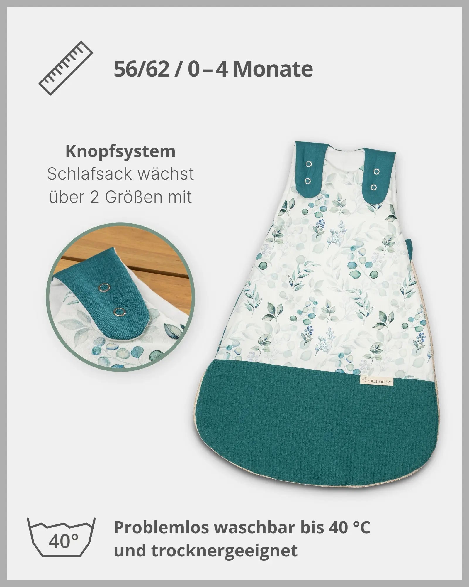 Schlafsack Eukalyptus Petrol-Schlafsäcke-ULLENBOOM Baby