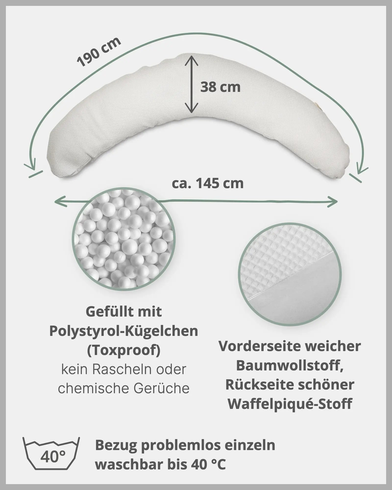 190 cm Stillkissen Waffelpiqué GRAU-ULLENBOOM Baby