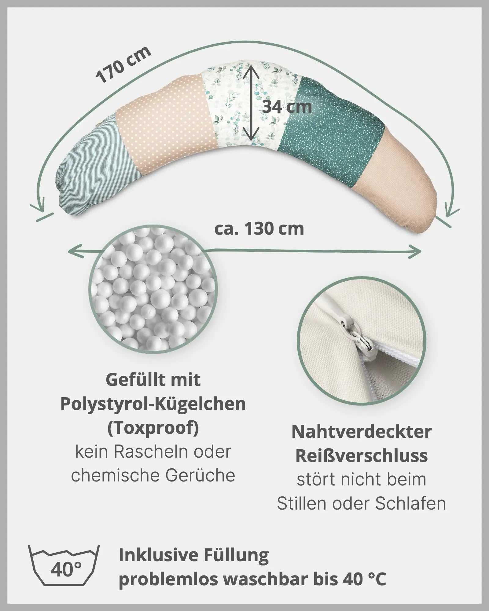 170 cm Kleines Stillkissen Eukalyptus-170 cm Kleine Stillkissen-ULLENBOOM Baby