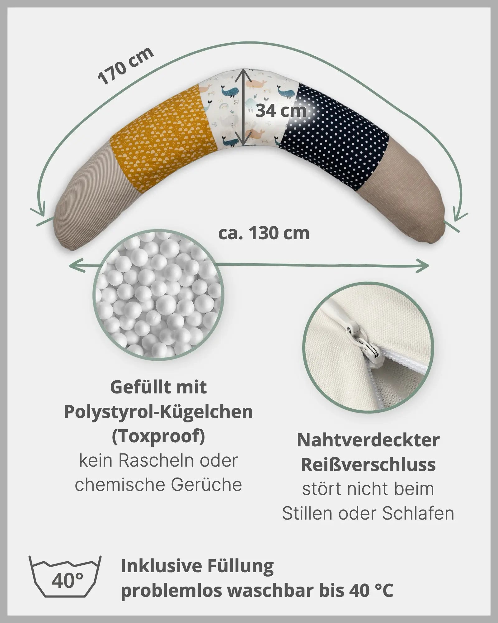 170 cm Kleines Stillkissen Wale-170 cm Kleine Stillkissen-ULLENBOOM Baby