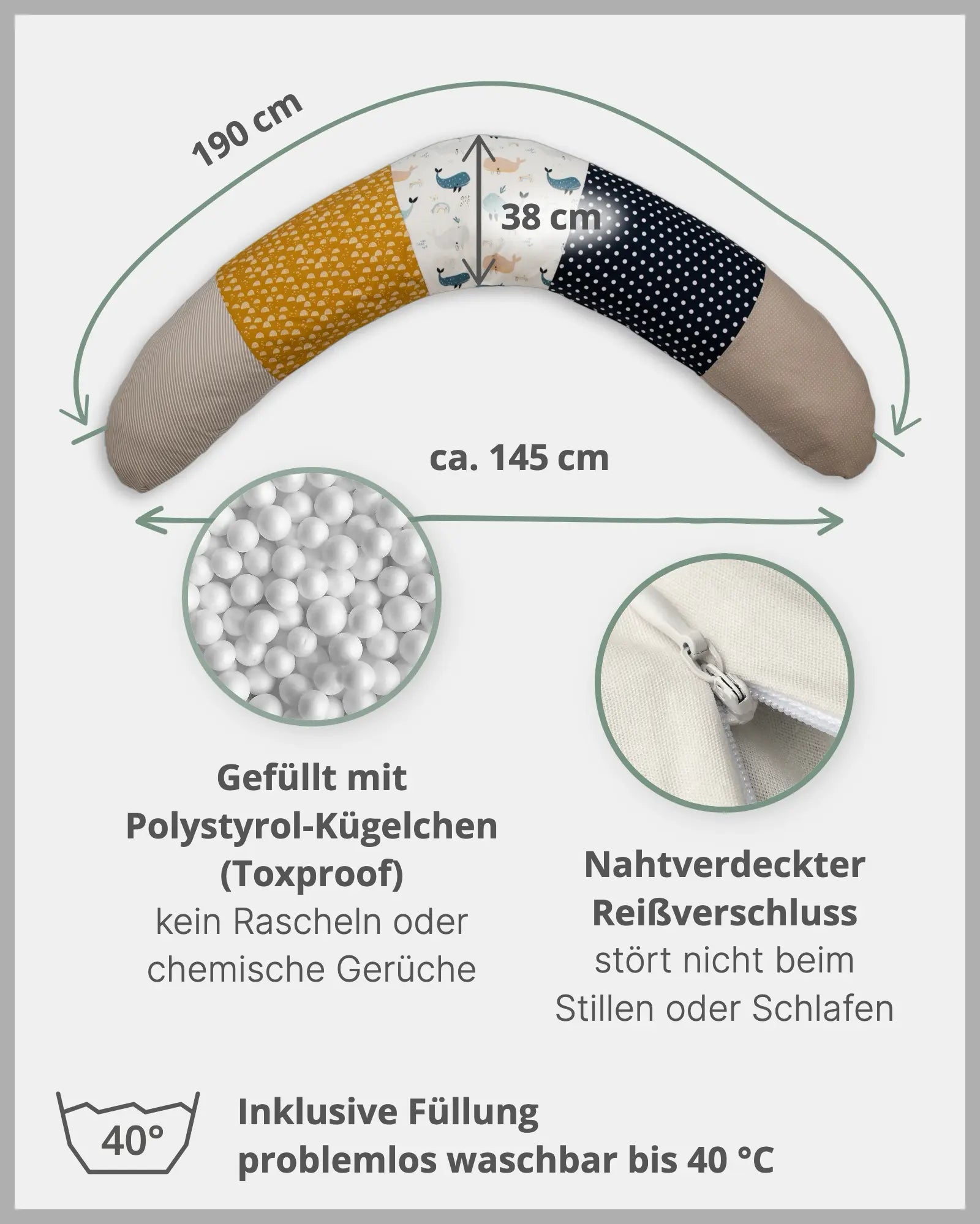 190 cm Stillkissen Wale-190 cm Große Stillkissen-ULLENBOOM Baby