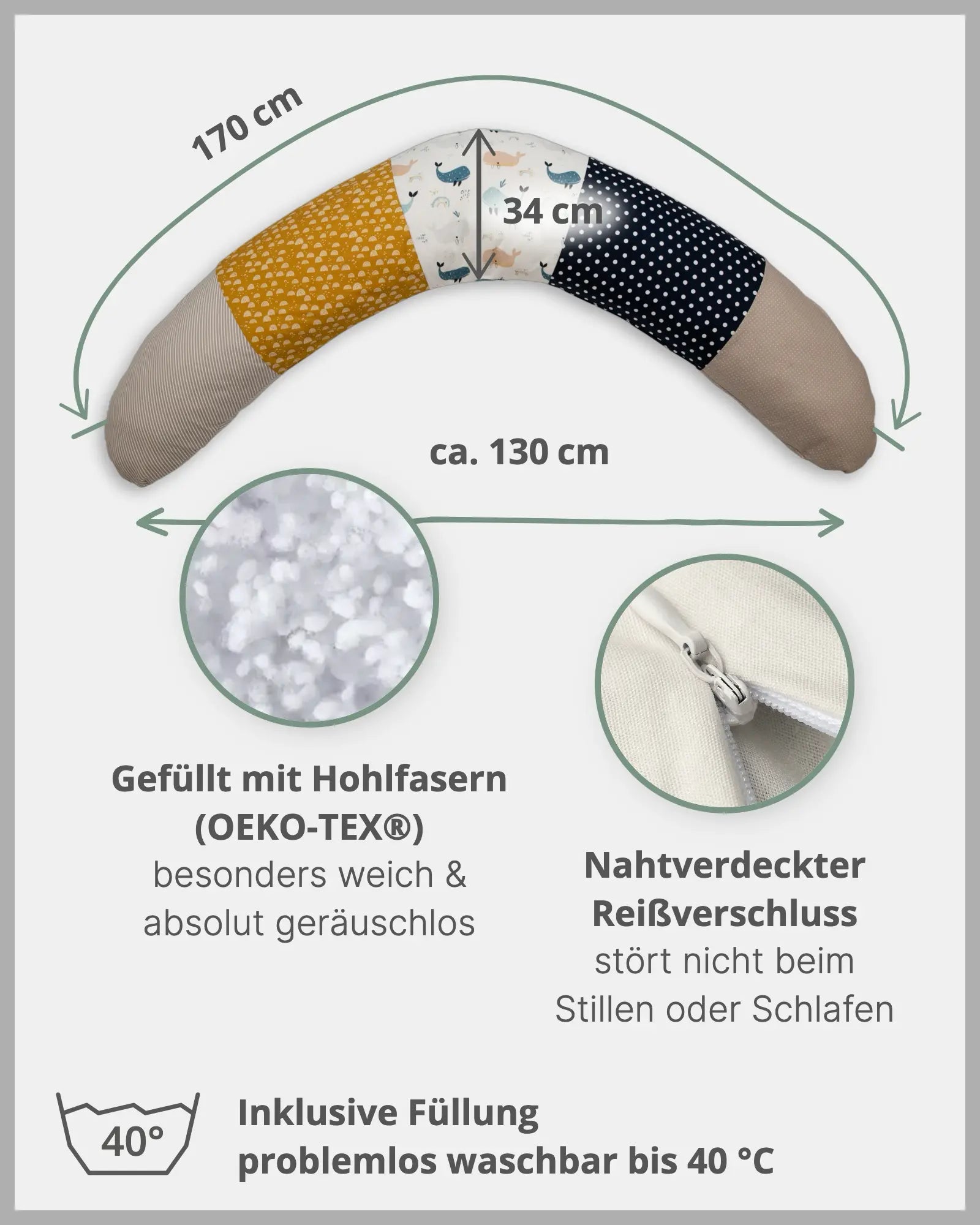 170 cm Kleines Stillkissen Wale-170 cm Kleine Stillkissen-ULLENBOOM Baby