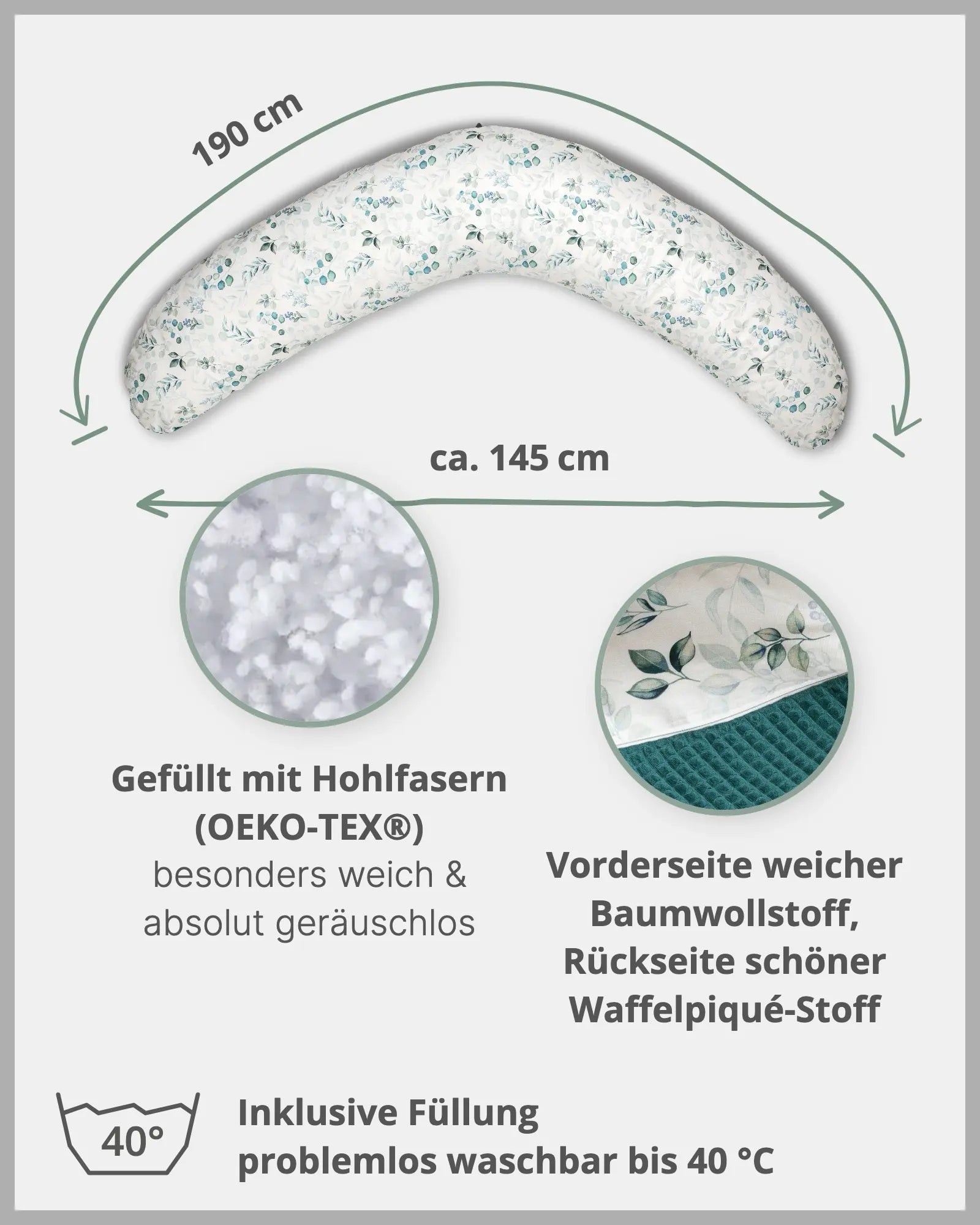 190 cm Stillkissen Eukalyptus Petrol-190 cm Große Stillkissen-ULLENBOOM Baby