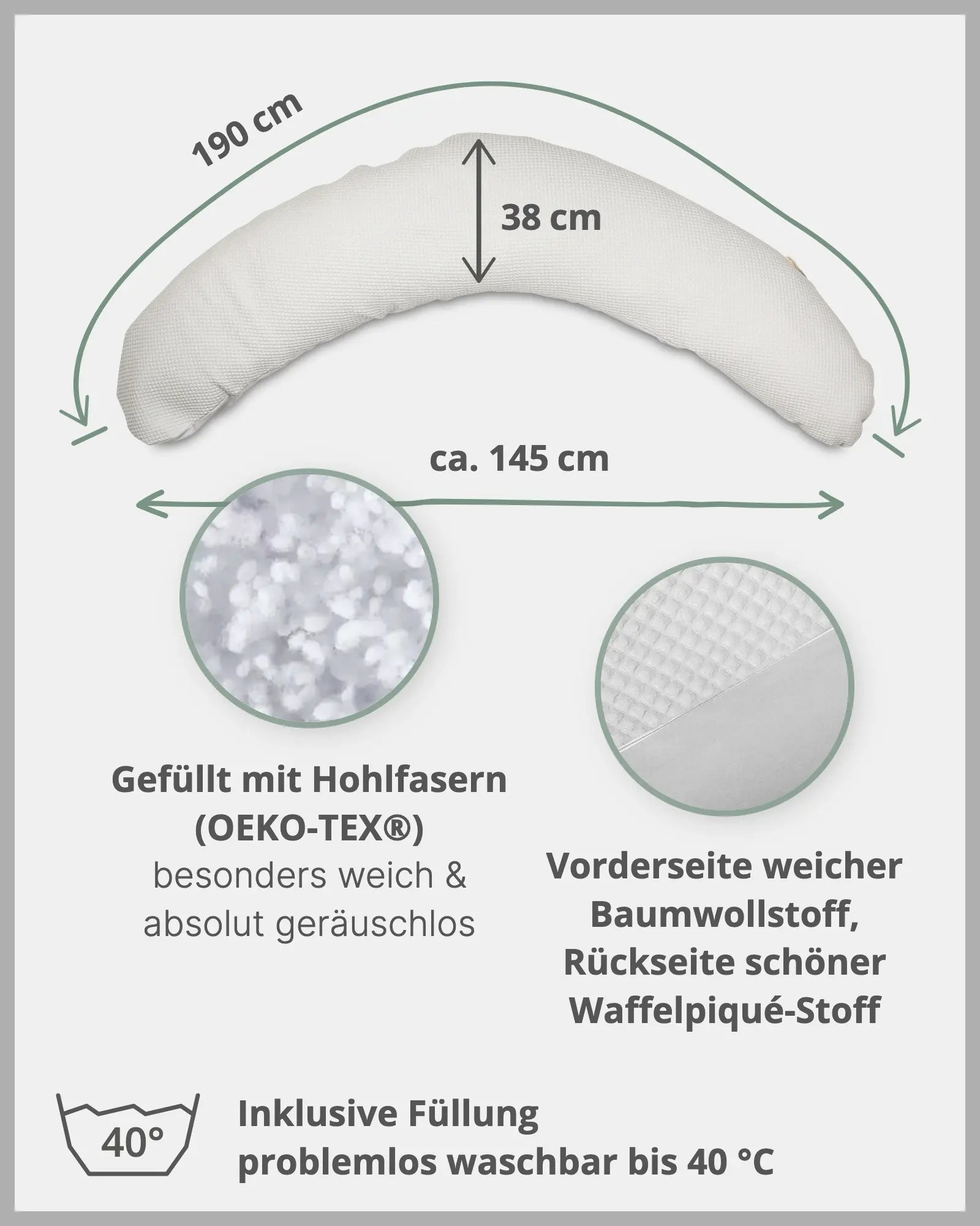 190 cm Stillkissen Waffelpiqué GRAU-ULLENBOOM Baby