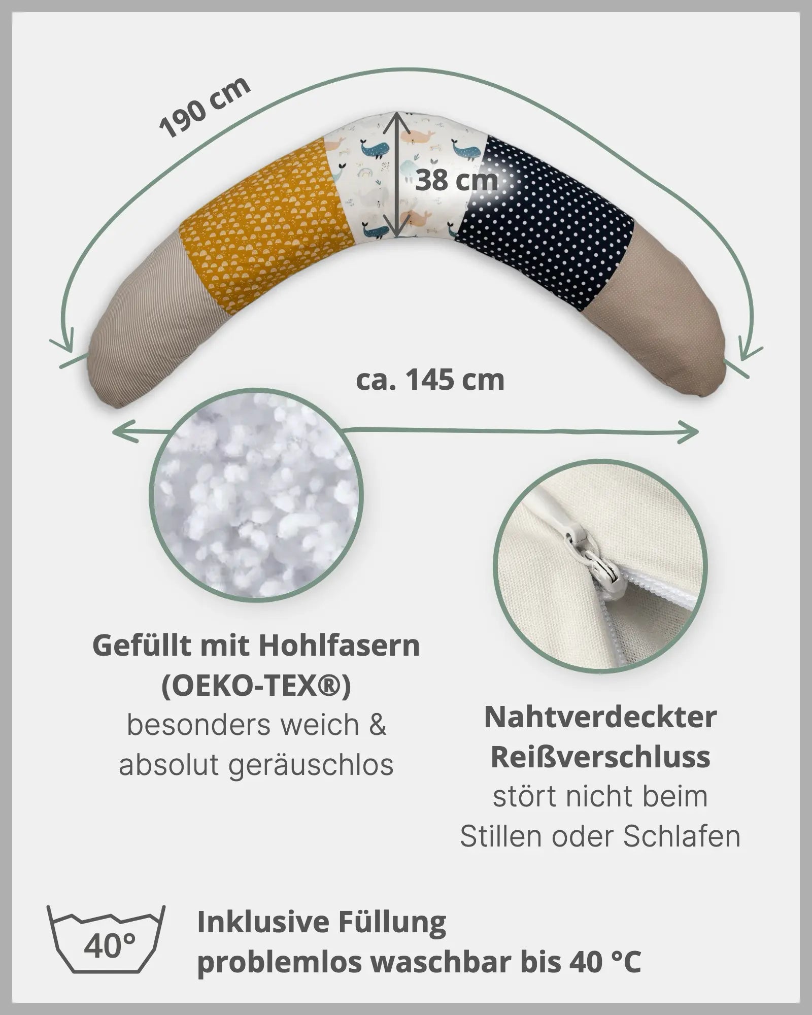 190 cm Stillkissen Wale-190 cm Große Stillkissen-ULLENBOOM Baby