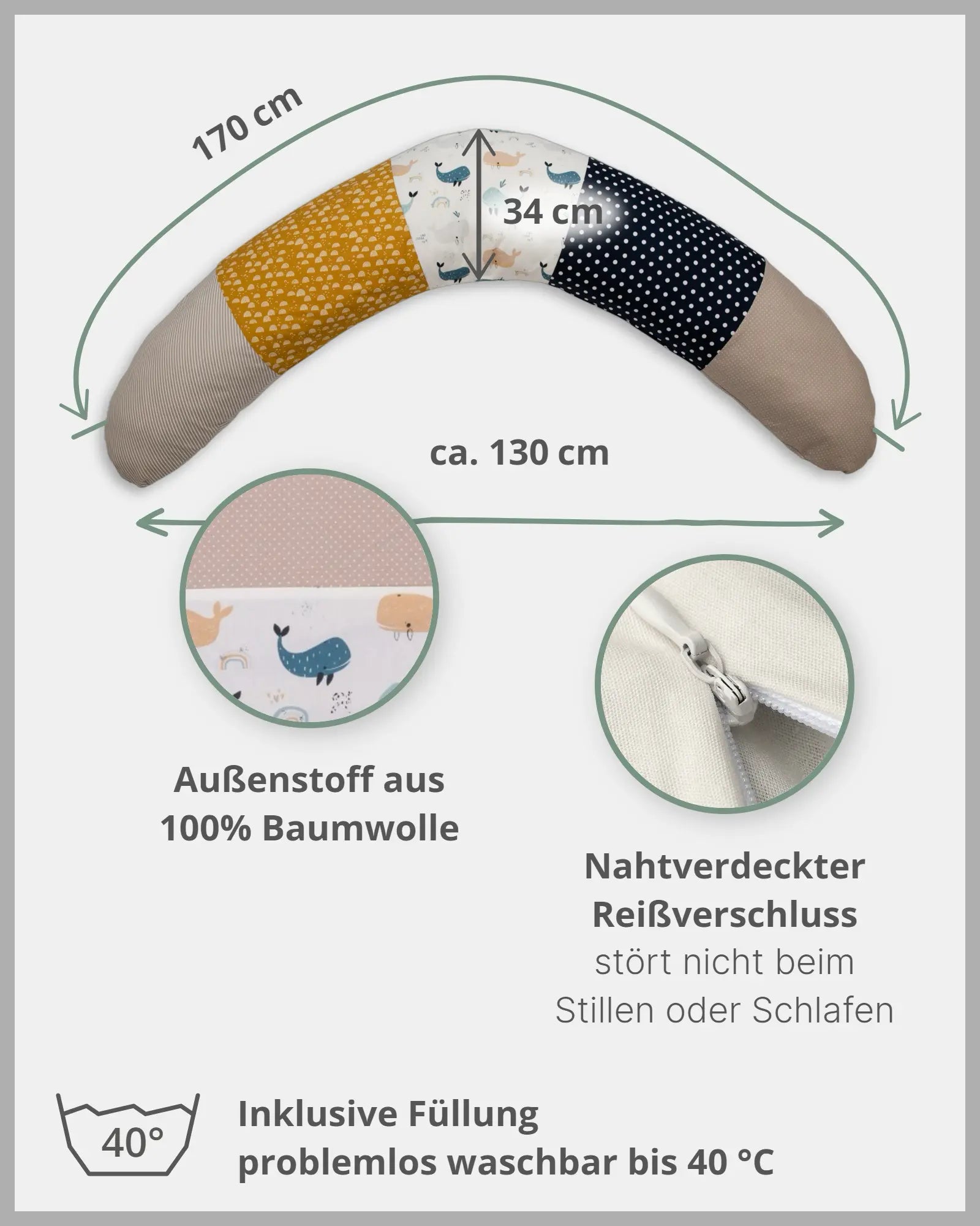 170 cm Kleines Stillkissen Wale-170 cm Kleine Stillkissen-ULLENBOOM Baby