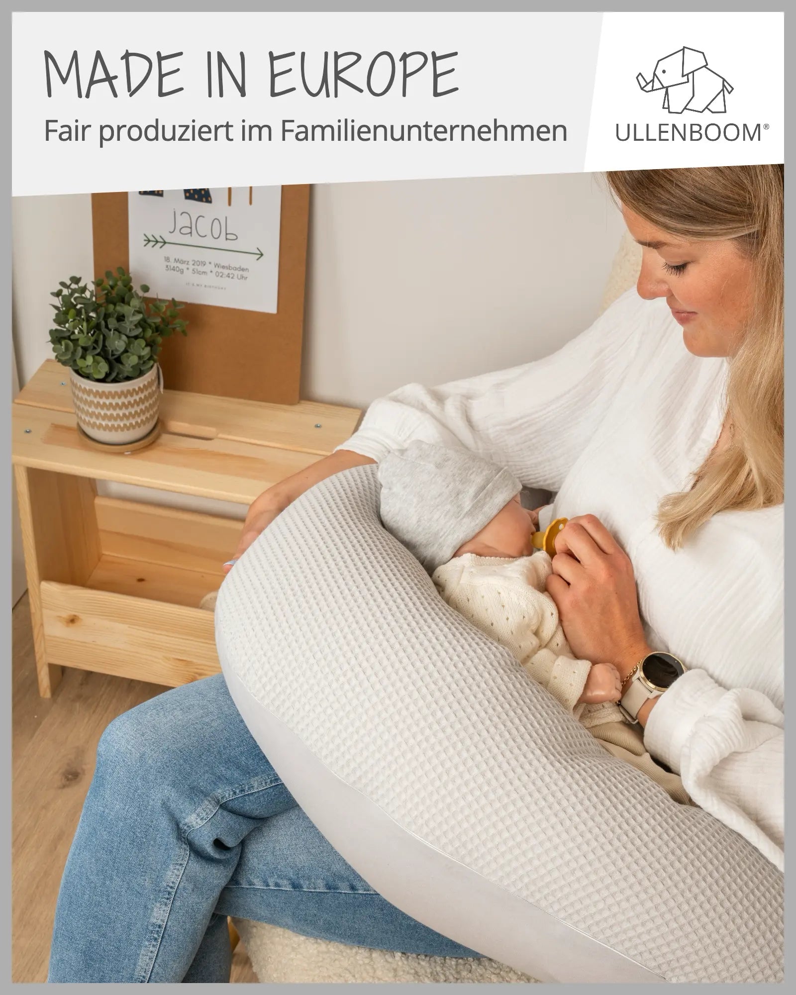 190 cm Stillkissen Waffelpiqué GRAU-ULLENBOOM Baby