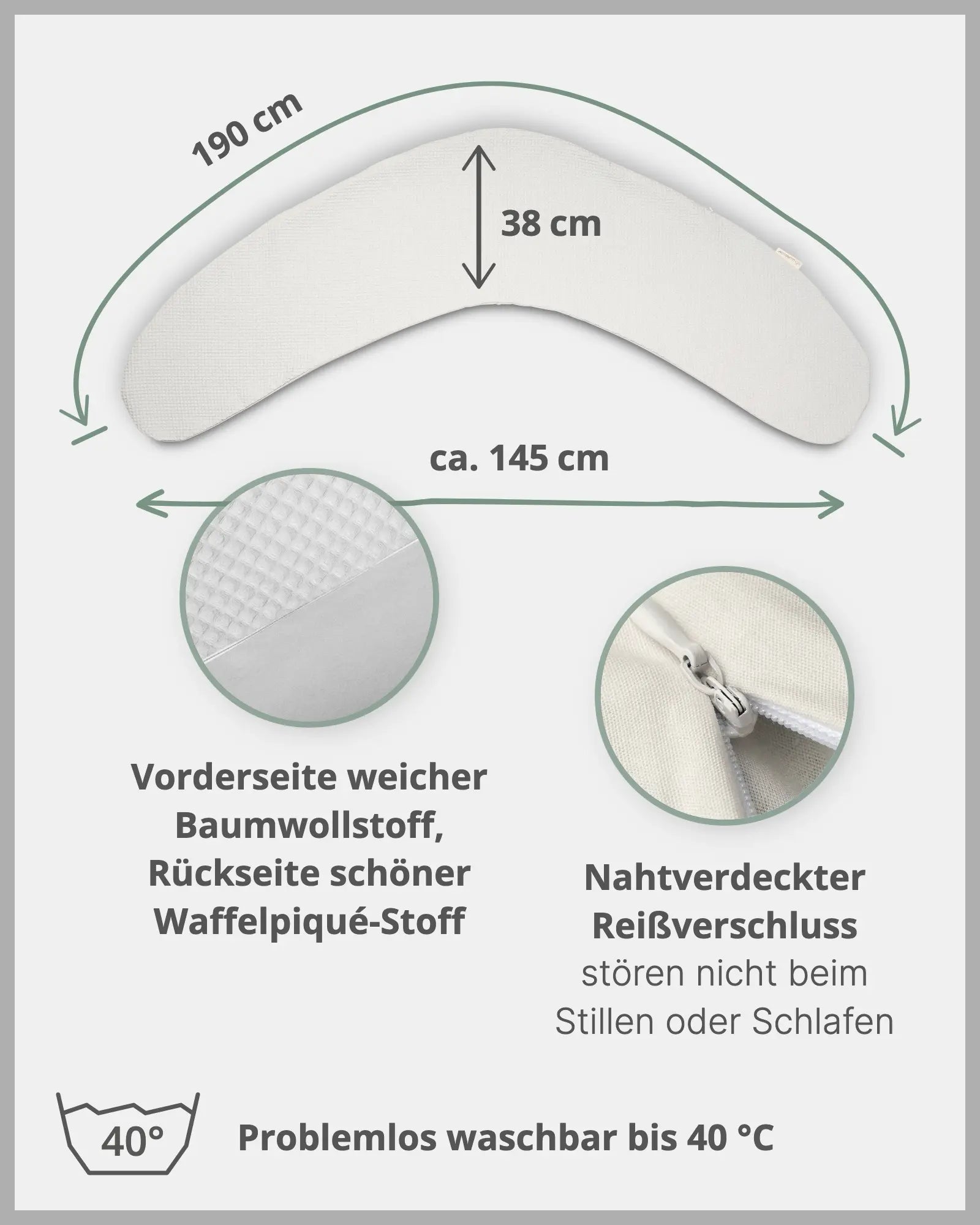 190 cm Stillkissen Waffelpiqué GRAU-ULLENBOOM Baby