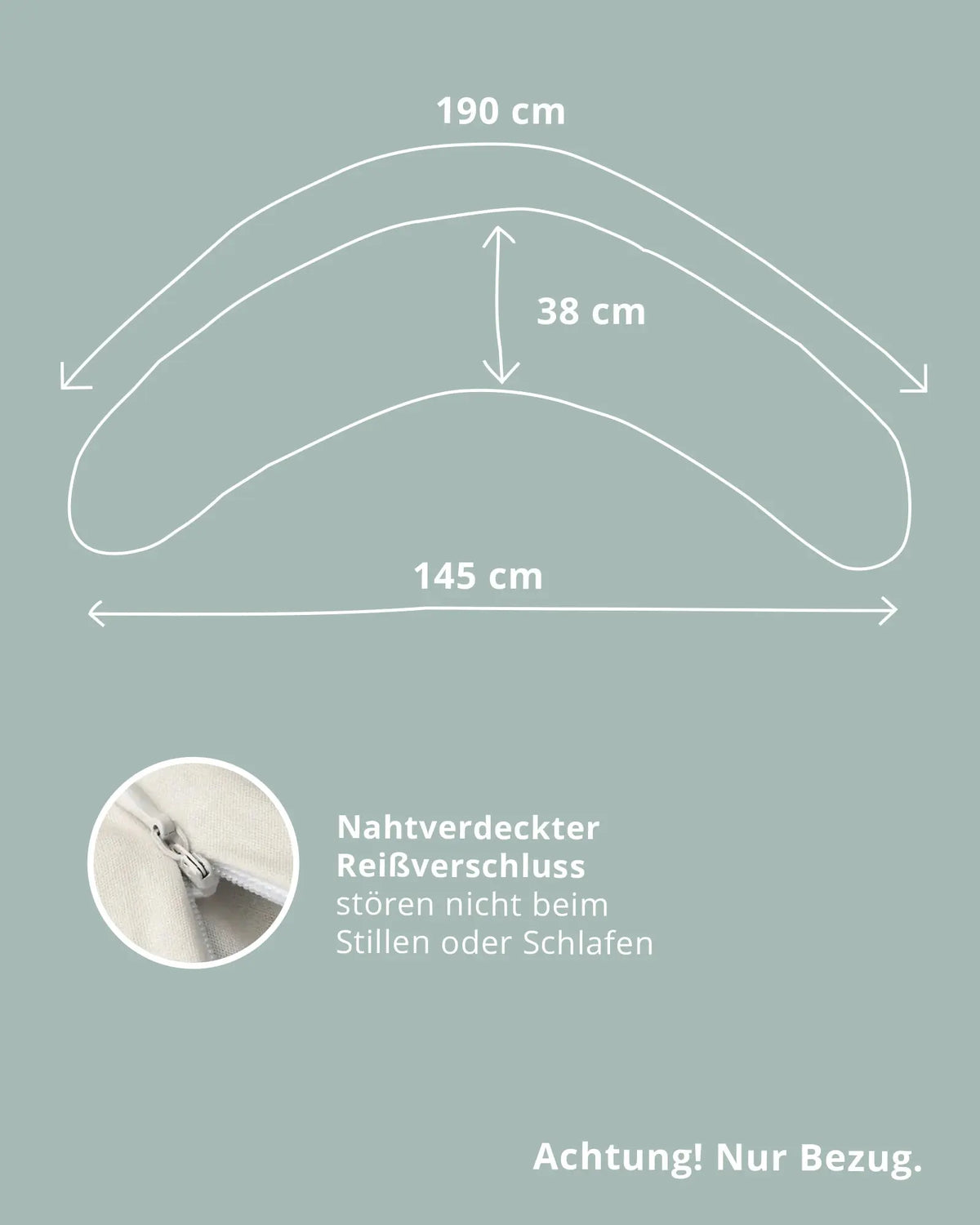 Maße des Stillkissenbezugs: 190 x 38 cm