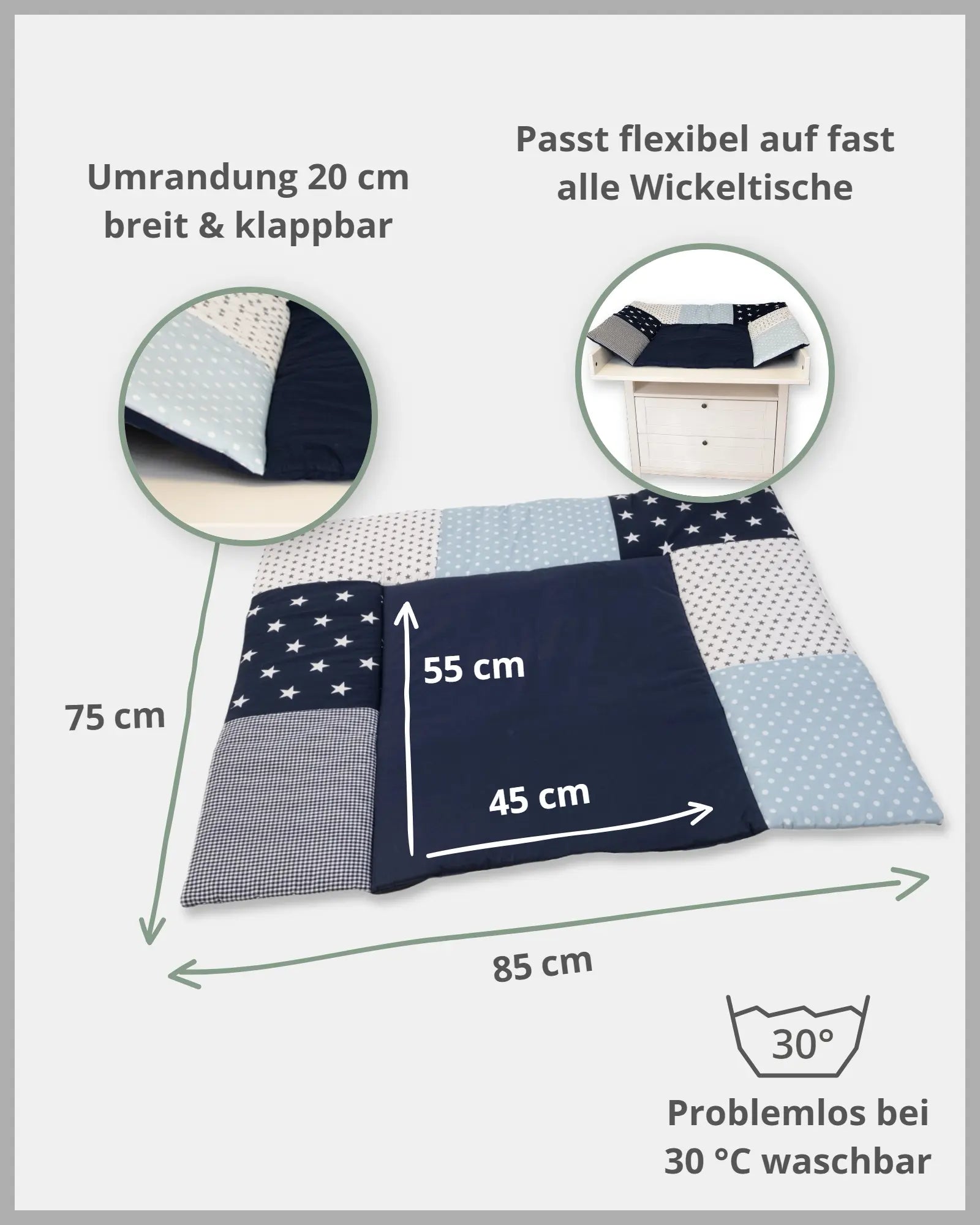Wickelauflage Blau Hellblau Grau-ULLENBOOM Baby