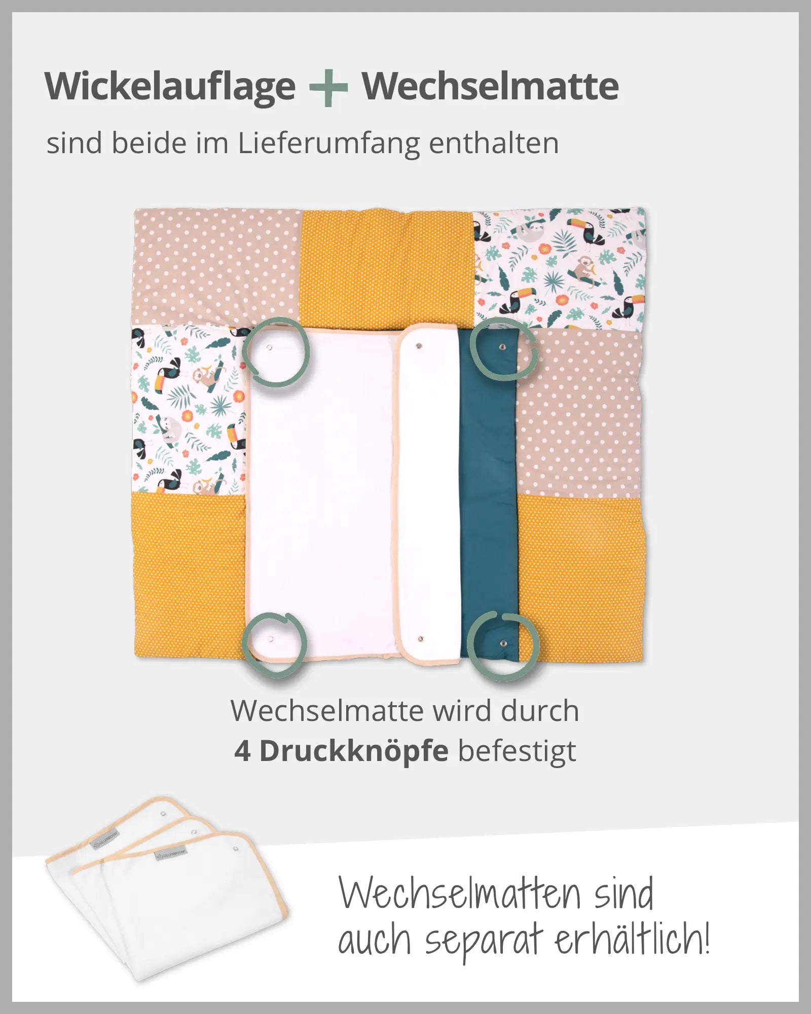 Wickelauflage mit Wechselmatte Dschungel-Wickelauflagen mit Wechselmatten-ULLENBOOM Baby