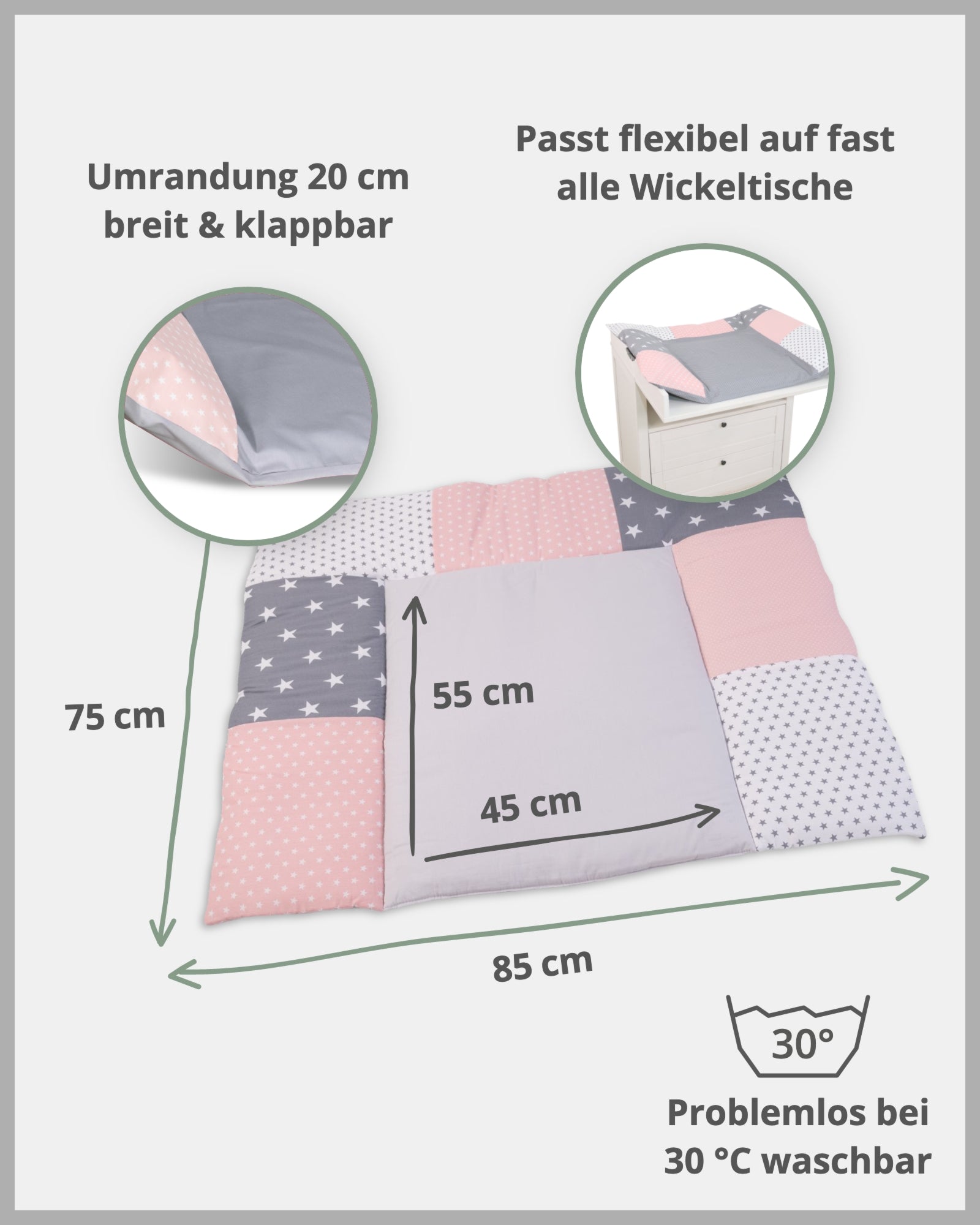 Wickelauflage Rosa Grau-ULLENBOOM Baby