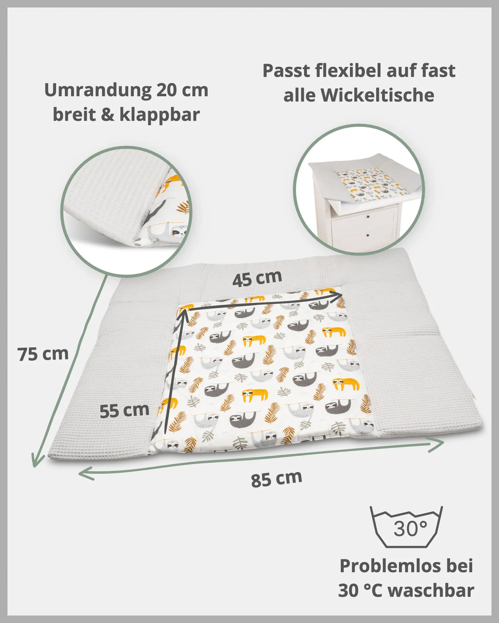 Wickelauflage GRAU FAULTIERE-ULLENBOOM Baby