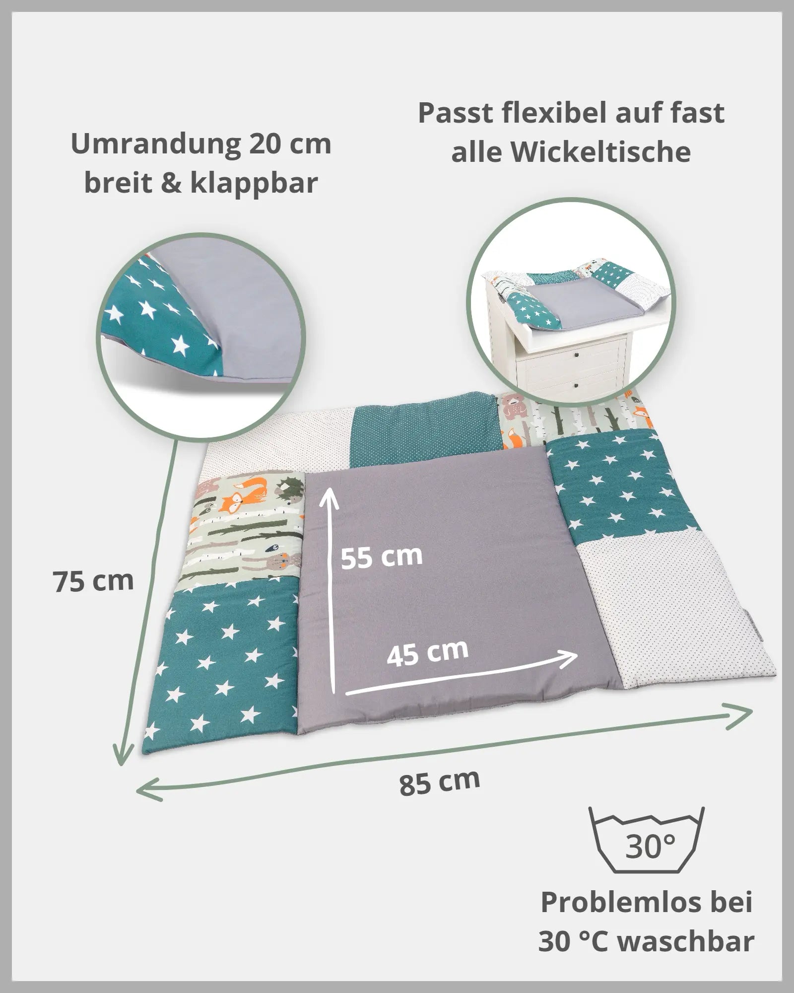 Wickelauflage Waldtiere Petrol-ULLENBOOM Baby